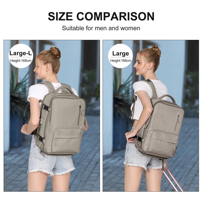 WONHOX Large Travel Backpack Women, Carry On Backpack, Hiking Backpack Waterproof Outdoor Sports Rucksack Casual Daypack with USB Charging Port Shoes Compartment, Grey Brown