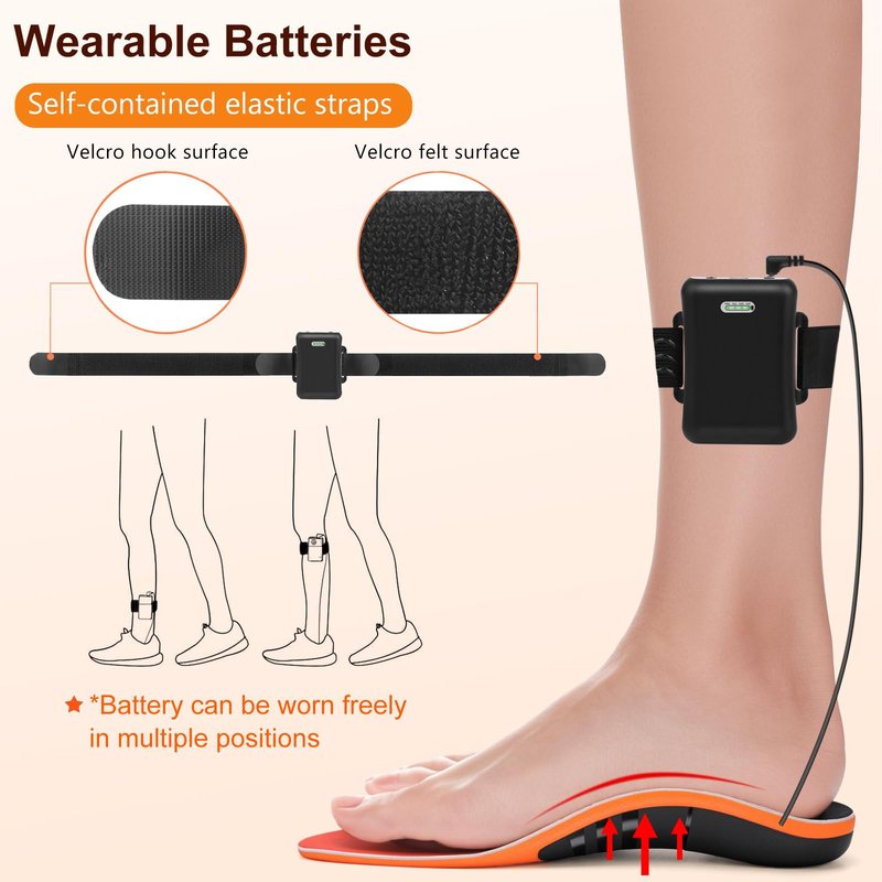 Rechargeable Heated Insoles with 4 Heating Levels, Foot Warmer, 5000mAh External Battery, Heavy Duty High Arch Support Orthotic Insoles for Plantar Fasciitis Pain Relief, M (9-10.5)