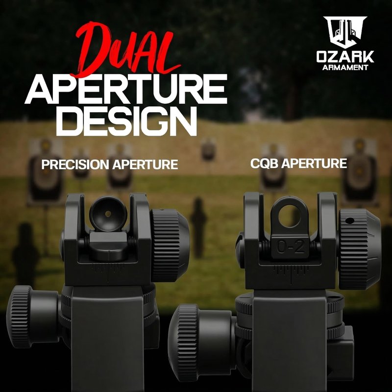 Ozark Armament A2 Rear Sight - Picatinny Iron Sights with All Metal Construction - Two Aperture Sight for Close and Precision Targets - Designed to Mount on a Picatinny Rail