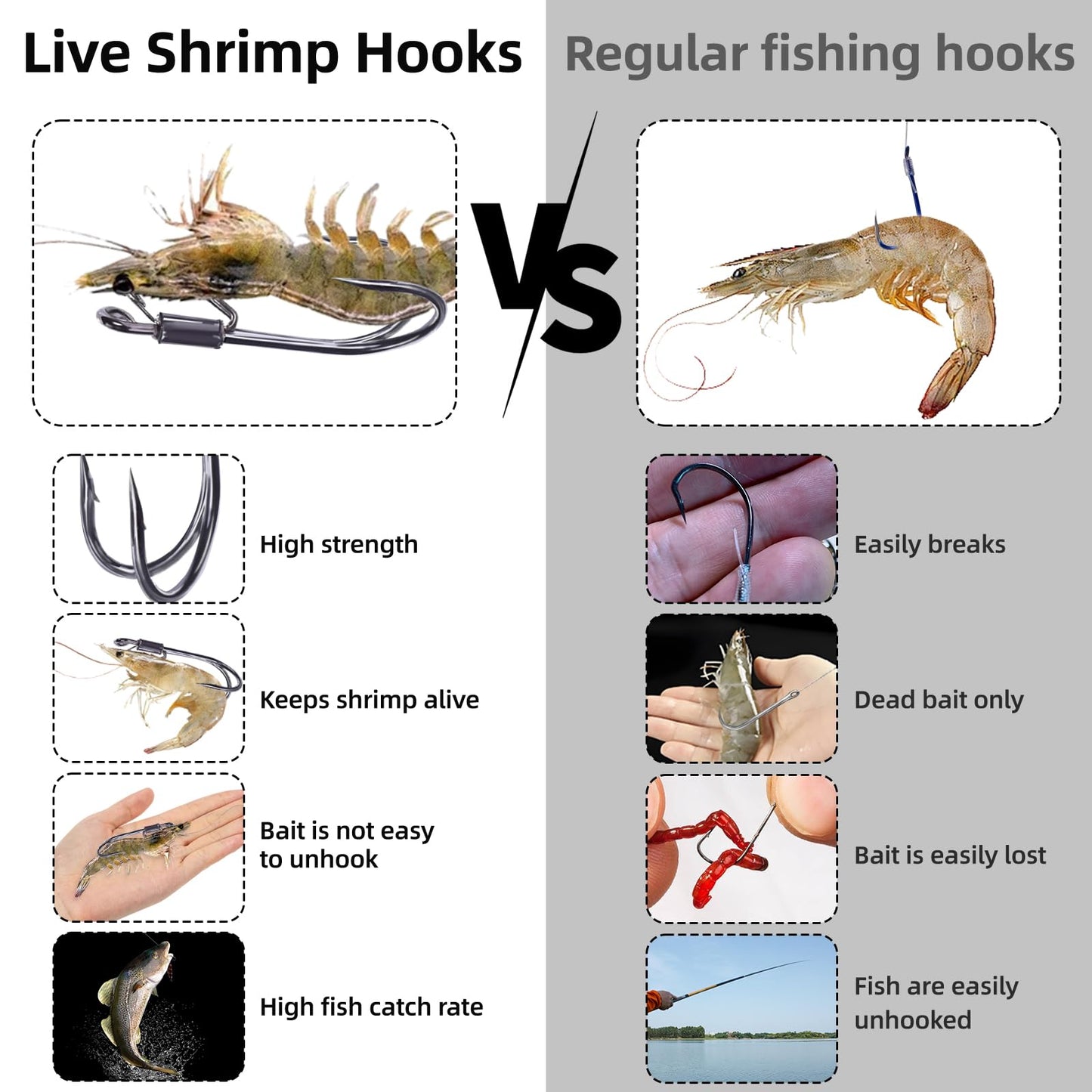 9KM DWLIFE Live Shrimp Fishing Hooks10Pcs Double Fishing Hooks Lure Magnetic Hooker Catfish Bass Hooks Fishing Lures Saltwater