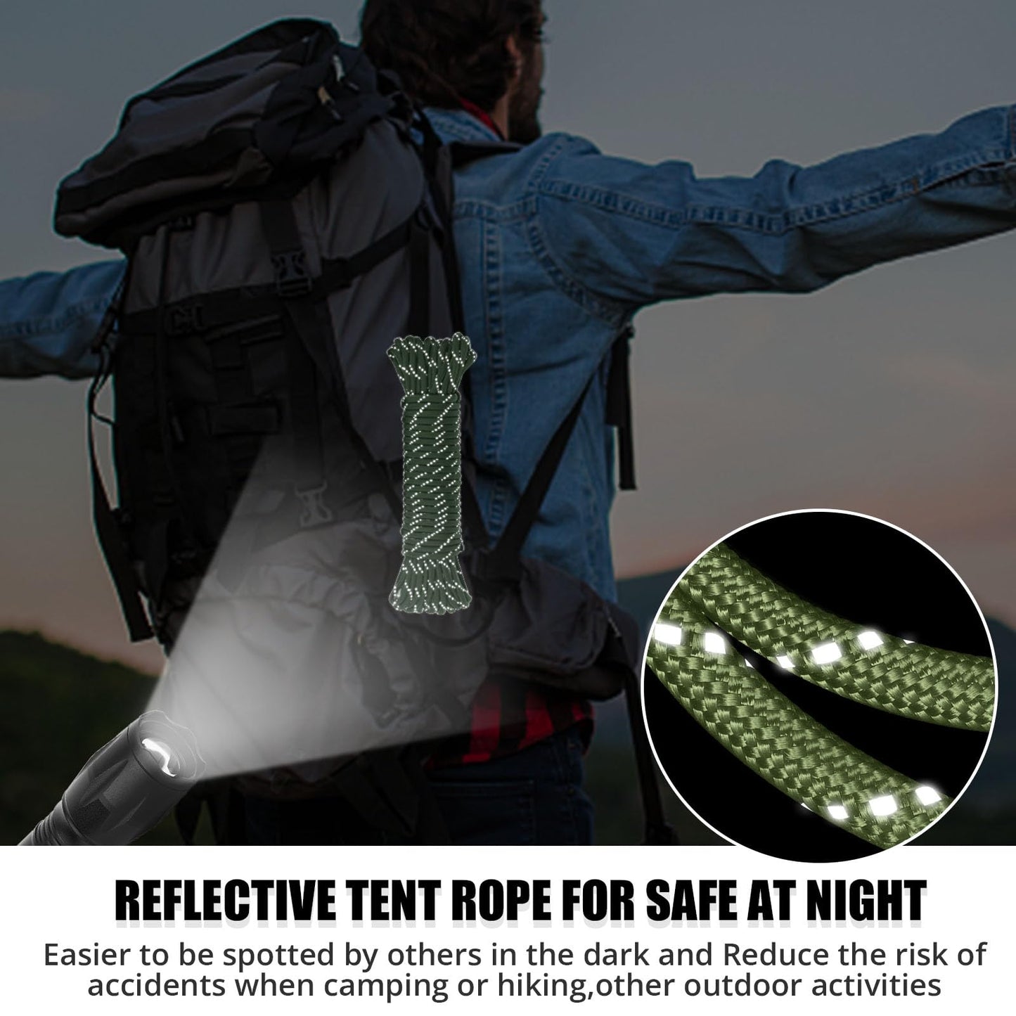 Reflective Paracord Rope 1000Ib - 50ft 4mm 12 Strand para Cords Lanyard Utility Parachute Cord for Tent Camping Hiking Fishing Survival Tactical Clothesline DIY Projects ArmyGreen