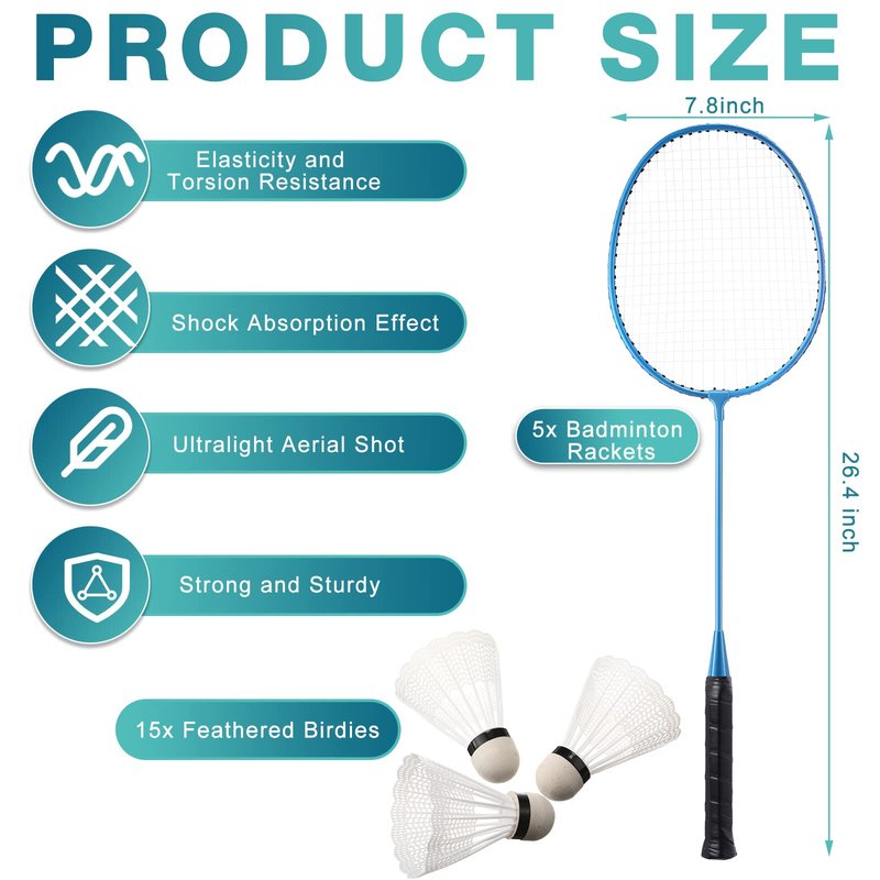 Woanger 10 Pack Badminton Rackets Set with Shuttlecocks Badminton Racquets for Adult and Lightweight Teenagers Shuttlecock Set for Backyard Gym Beach Outdoor Games (Fashion Colors)