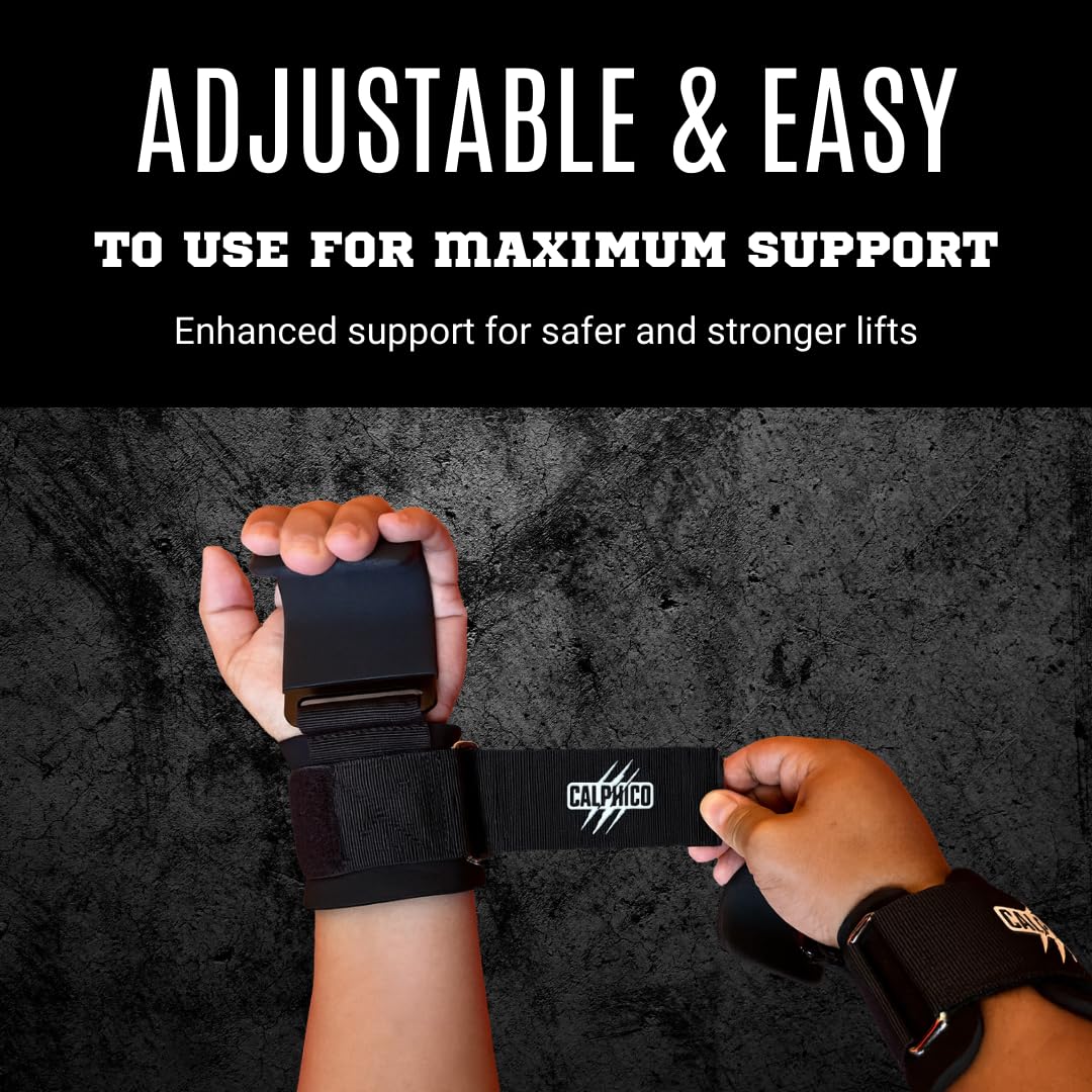 Lifting Hooks for Weight Training – Heavy Duty Steel with Ergonomic Lifting Straps & Wrist Support – Enhanced Grip