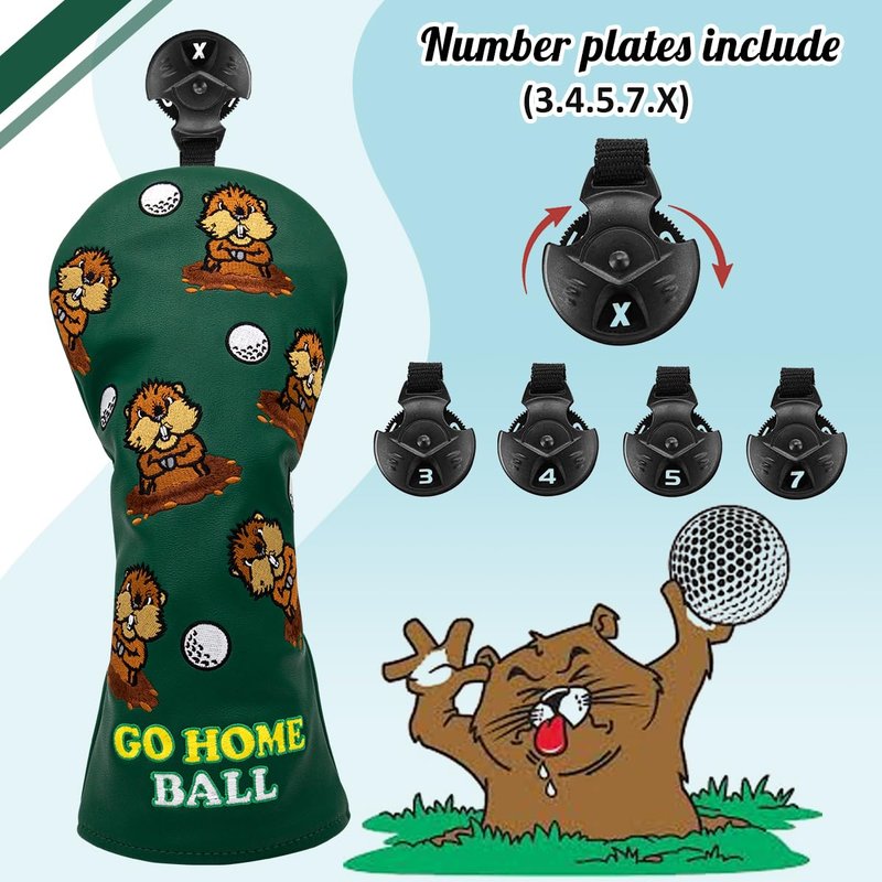 Barudan Golf Groundhog Golf Rotatable # 3 5 7 Wood Head Cover - PU Leather 3 Wood Head Cover Funny Golf Headcover for Men Fits for All Brand Fairway Woods