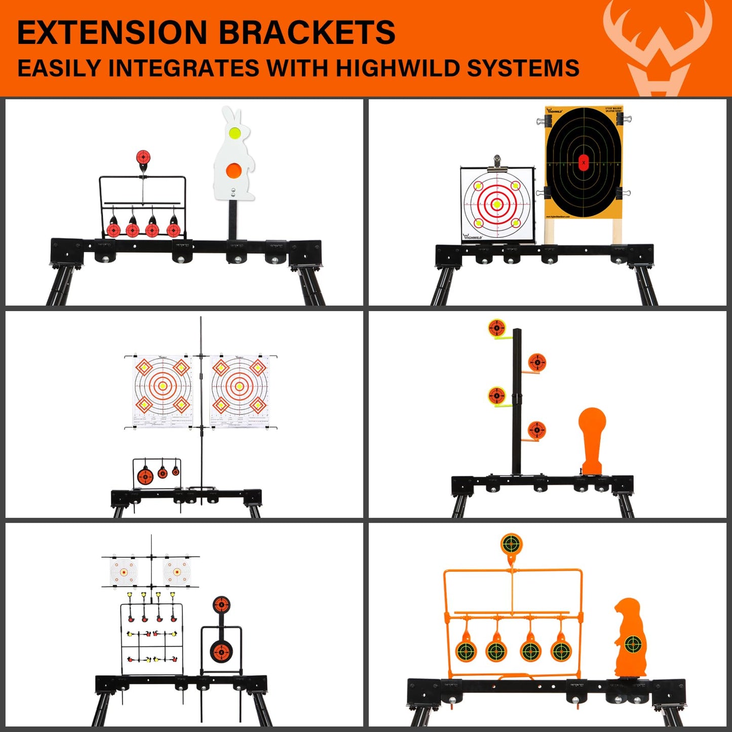 Highwild AR500 Steel Targets System 3/8 Inch Thick Complete Steel Shooting Targets with Stand, 4", 6", 8" Shooting Gongs + 7" x 12" Torso with 1 Stand, 2 Extension Brackets & 4 Mounting Kits