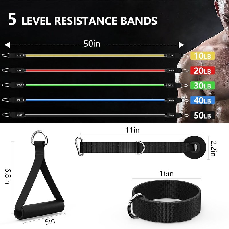 Resistance Bands Set - Versatile Exercise Bands with Handles for Home Gym Workouts | Strength Training Equipment for Men & Women