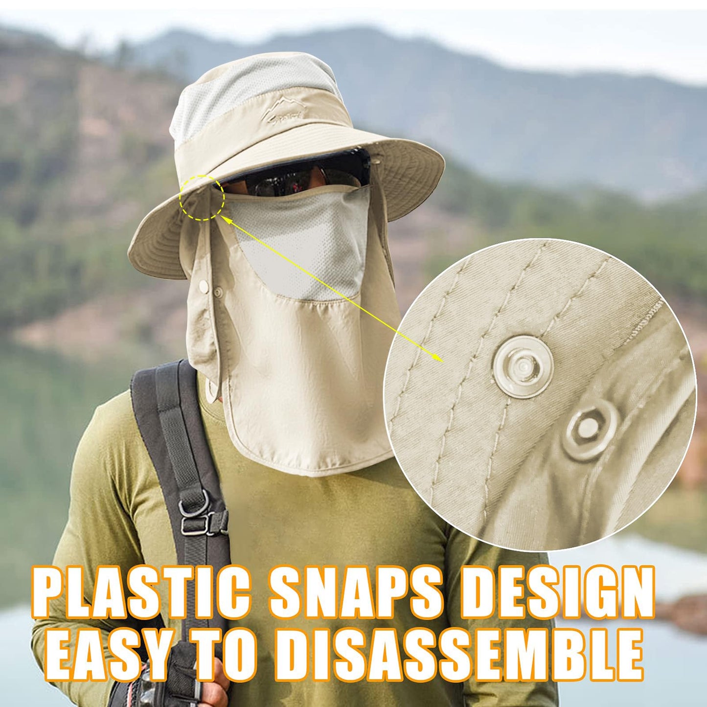 Sun Hats for Men Women Fishing Hat UPF 50+ Breathable Wide Brim Summer UV Protection Hat with Face Cover & Neck Flap