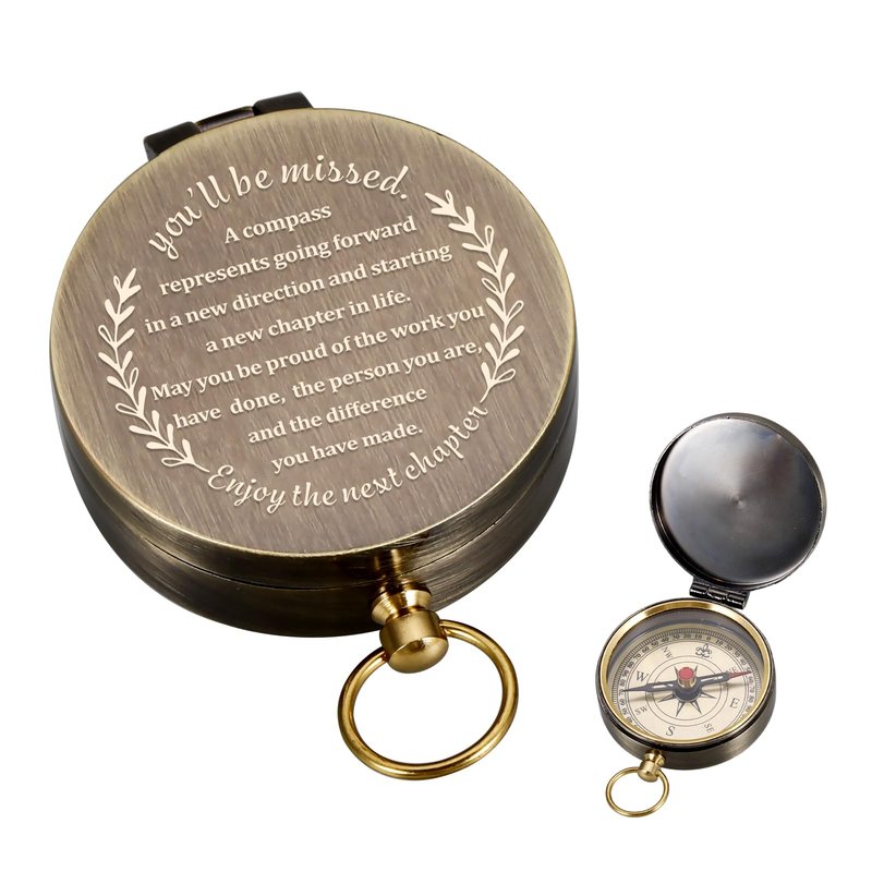 Compass Gift-Retirement Gifts for Men, Compass Present You Will Be Missed for Men, Coworker Leaving Farewell Going Away New Beginnings Gifts for Coworker Friends Him Nurse Boss Teacher Employee