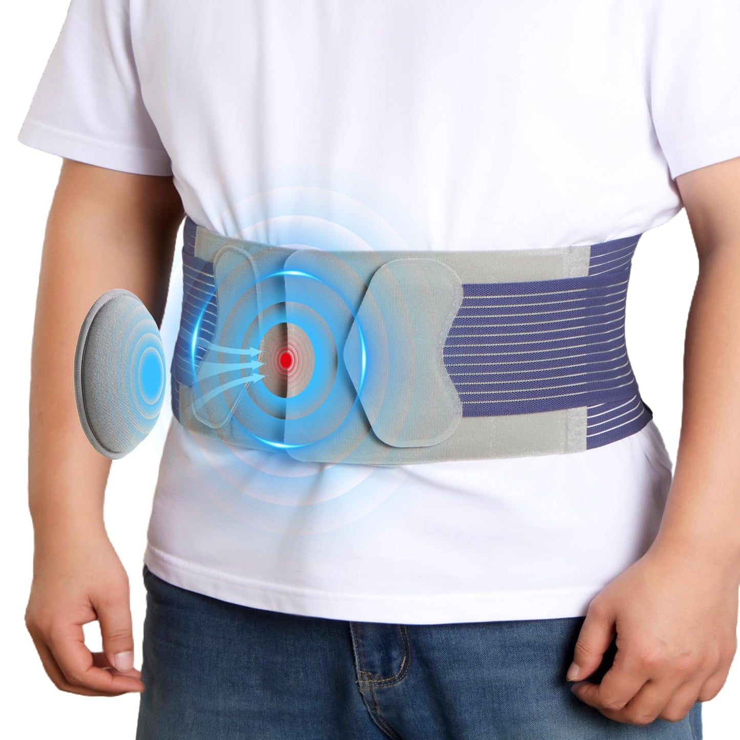 Hernia Belts for Men and Women – Front-Closure Abdominal Binder with Extra Compression Strap & Soft Detachable Dual-Layer Hernia Pad – Comfortable Hernia Support for Men Post Surgery or Daily Relief (S/M 28–38 in)