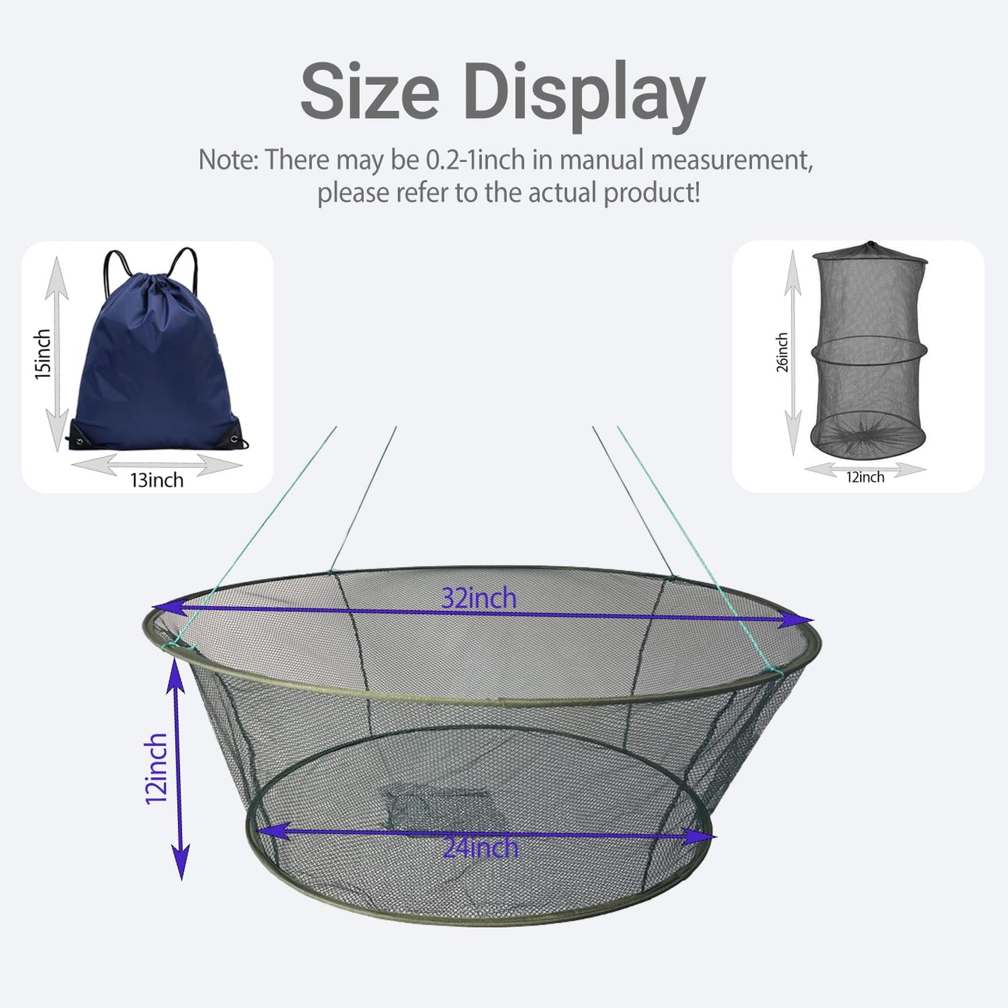 2 Pcs Foldable Fishing Net,Crab Traps, Minnow Trap,Versatile Hand Casting Cage for Crabs Minnows Lobster Shrimp Crawfish and More
