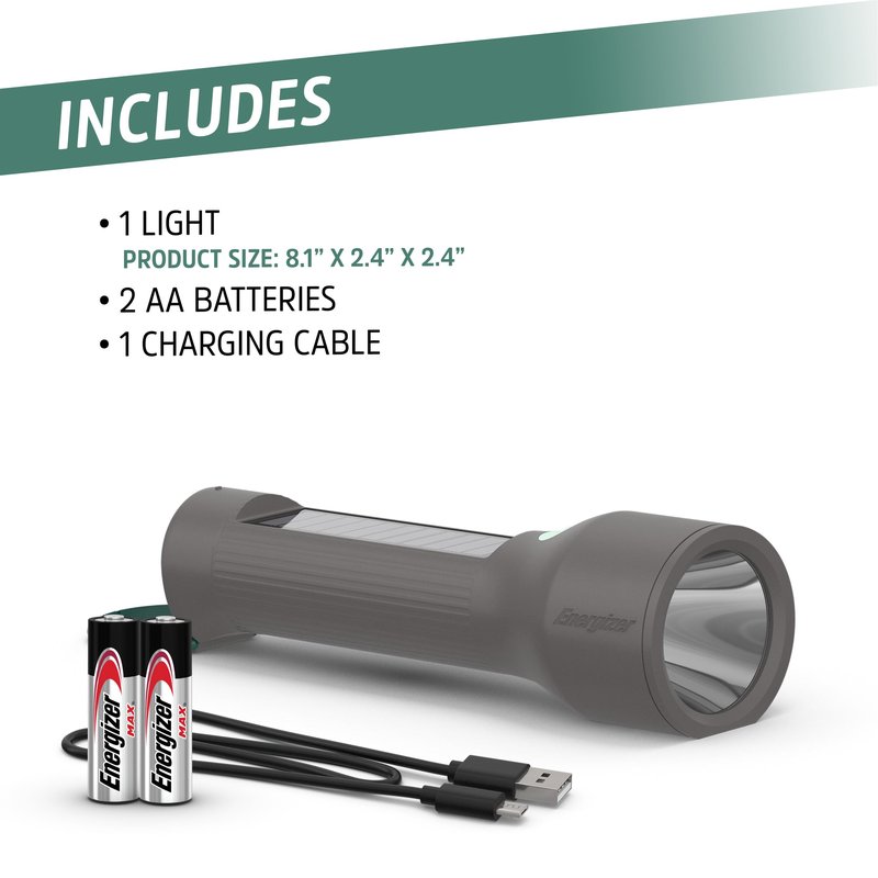 Energizer S-600 LED Flashlight Rechargeable Solar and AA Battery Power Options, Super Bright IPX4 Water Resistant Flashlights High Lumens for Emergencies, Outdoors, DIY