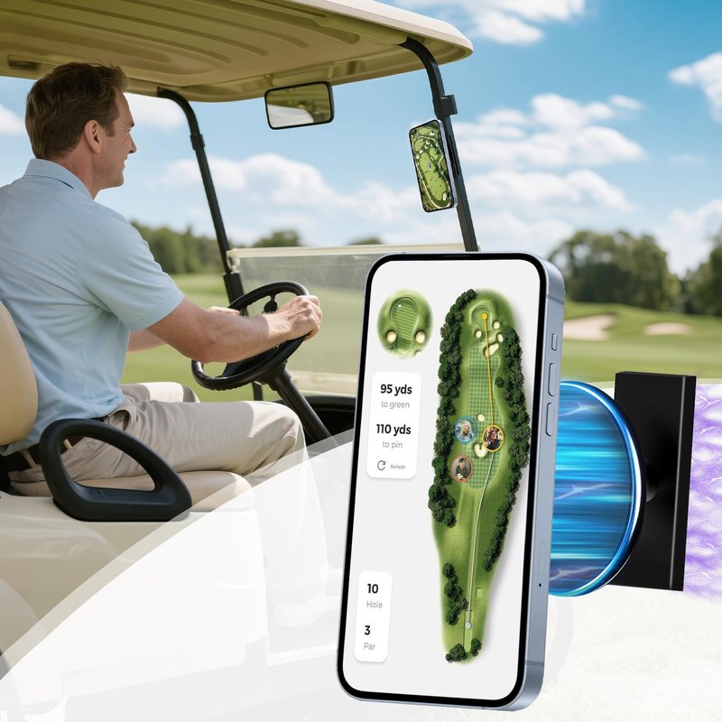 Magnetic Golf Cart Phone Holder Compatible with Magsafe iPhone 16/15/14/13/12, Fits Yamaha, EZGO, Club Car, Alloy Strong Magnetic Phone Mount for Gym, Kitchen