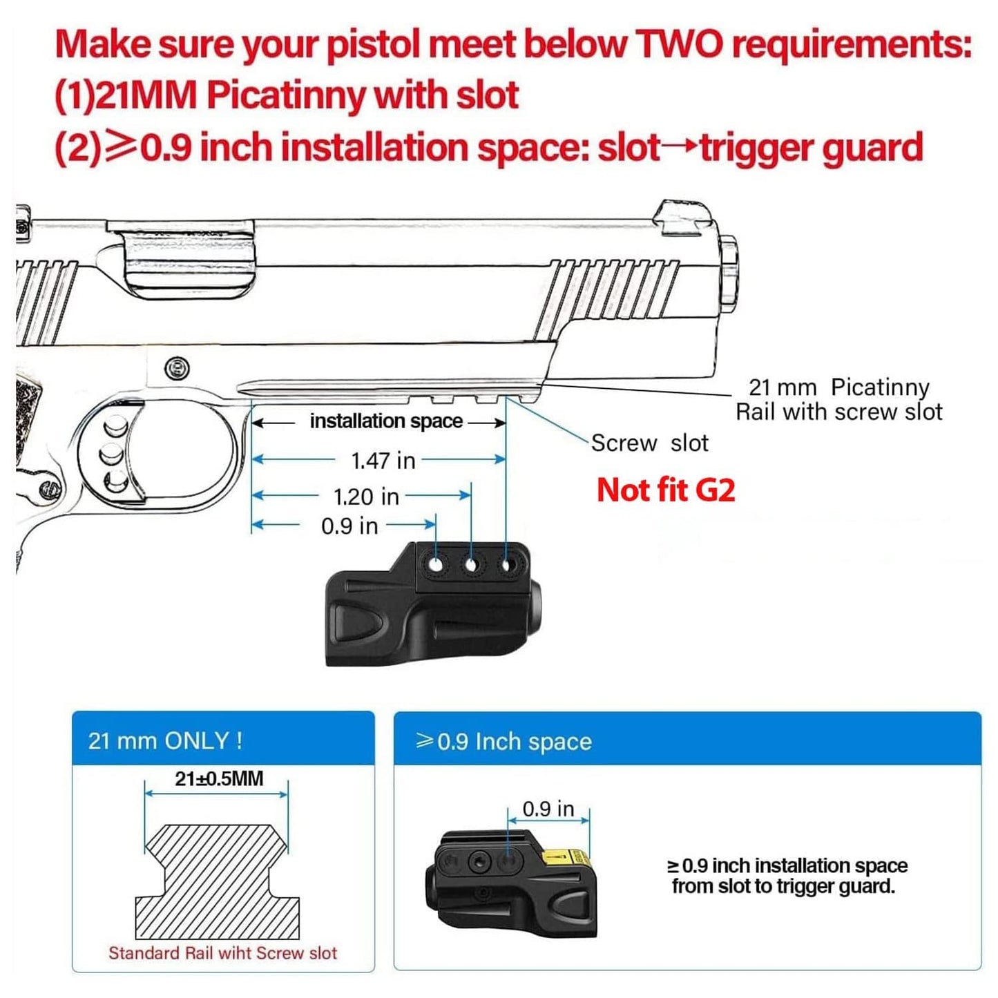 Gmconn Purple Laser Sight for Pistol with a Rail, Low Profile Purple Beams for Full Size or Compact Guns, Rechargeable, (Beam Output <5mW, Class IIIA)