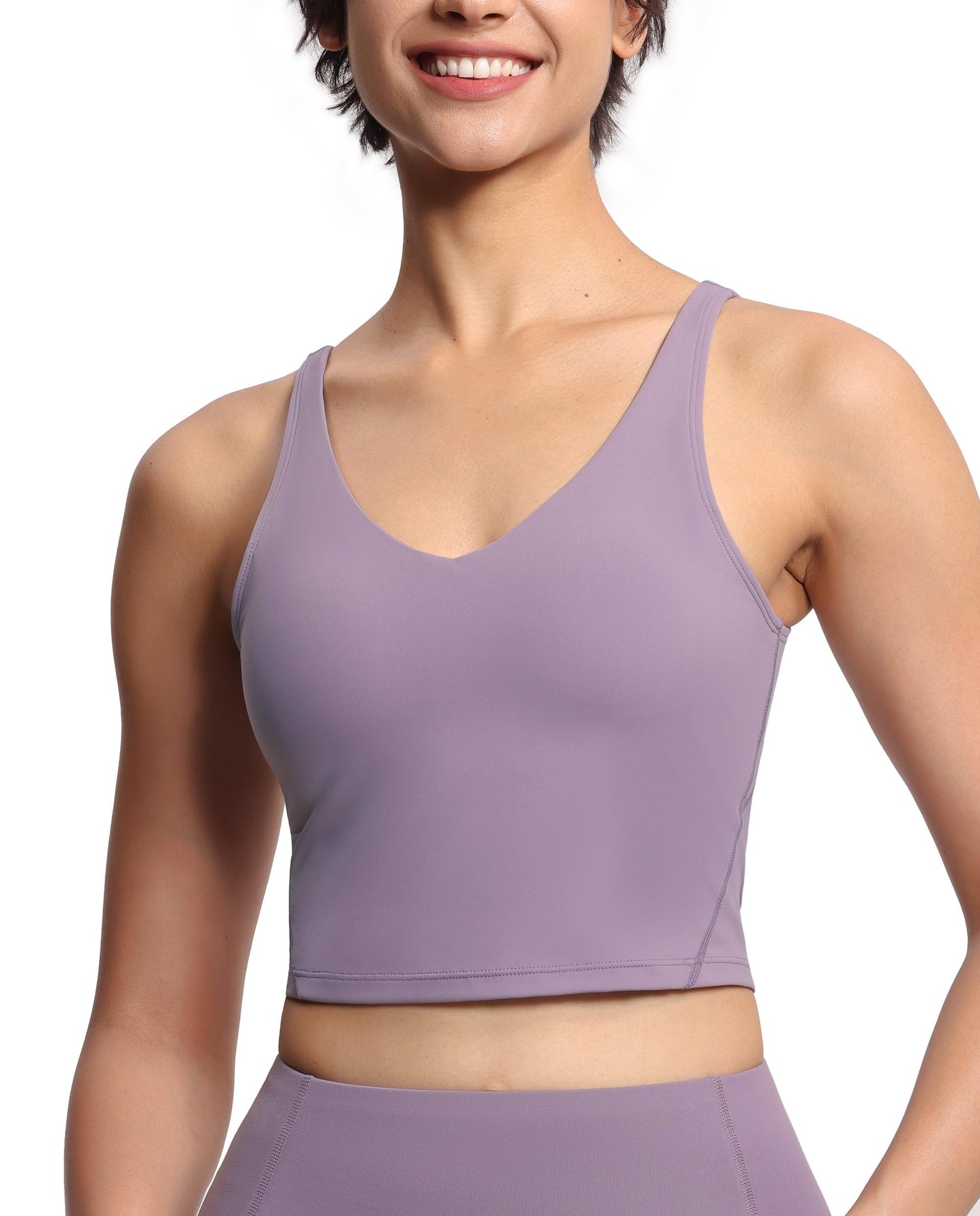 THE GYM PEOPLE Women’s Longline Sports Bra Wirefree Padded Medium Support Yoga Bras Gym Running Workout Tank Tops Grey Purple