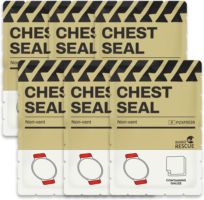 RHINO RESCUE Chest Seal - Non-Vented Sterile Trauma Dressing for Gunshot Wounds | 6 Count