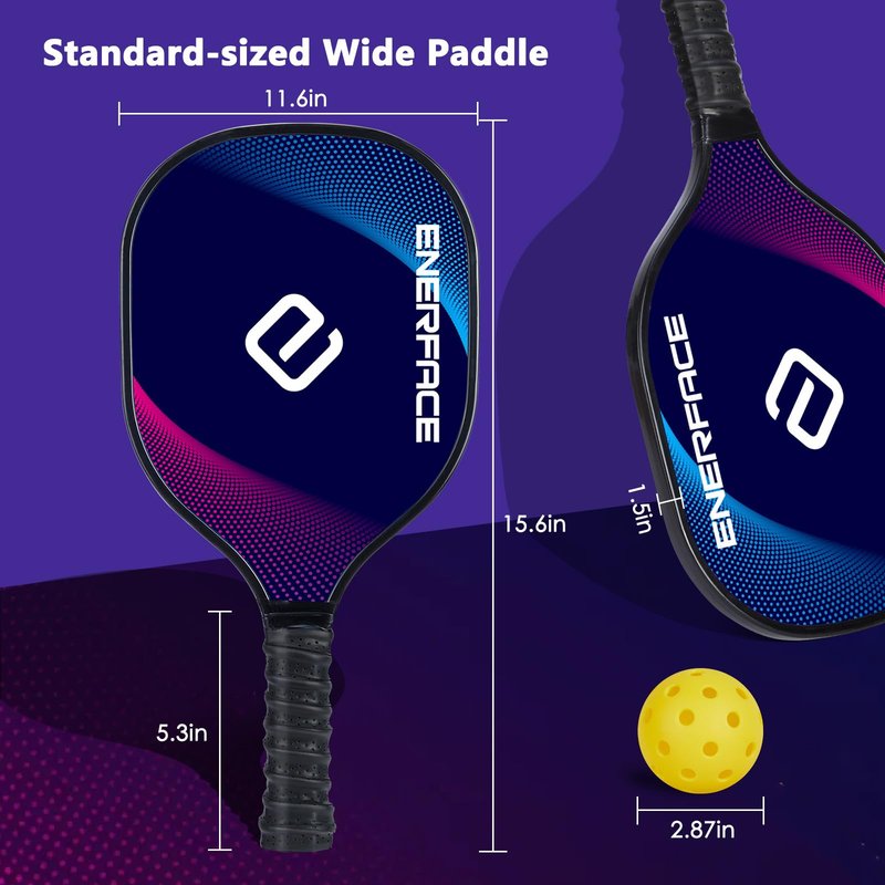ENERFACE Pickleball Paddles: 2 Wooden Rackets with 2 Balls & Carry Box, Adult, Intermediate, 7.8 x 15.75 Inches, Yellow+Green/Blue+Pink
