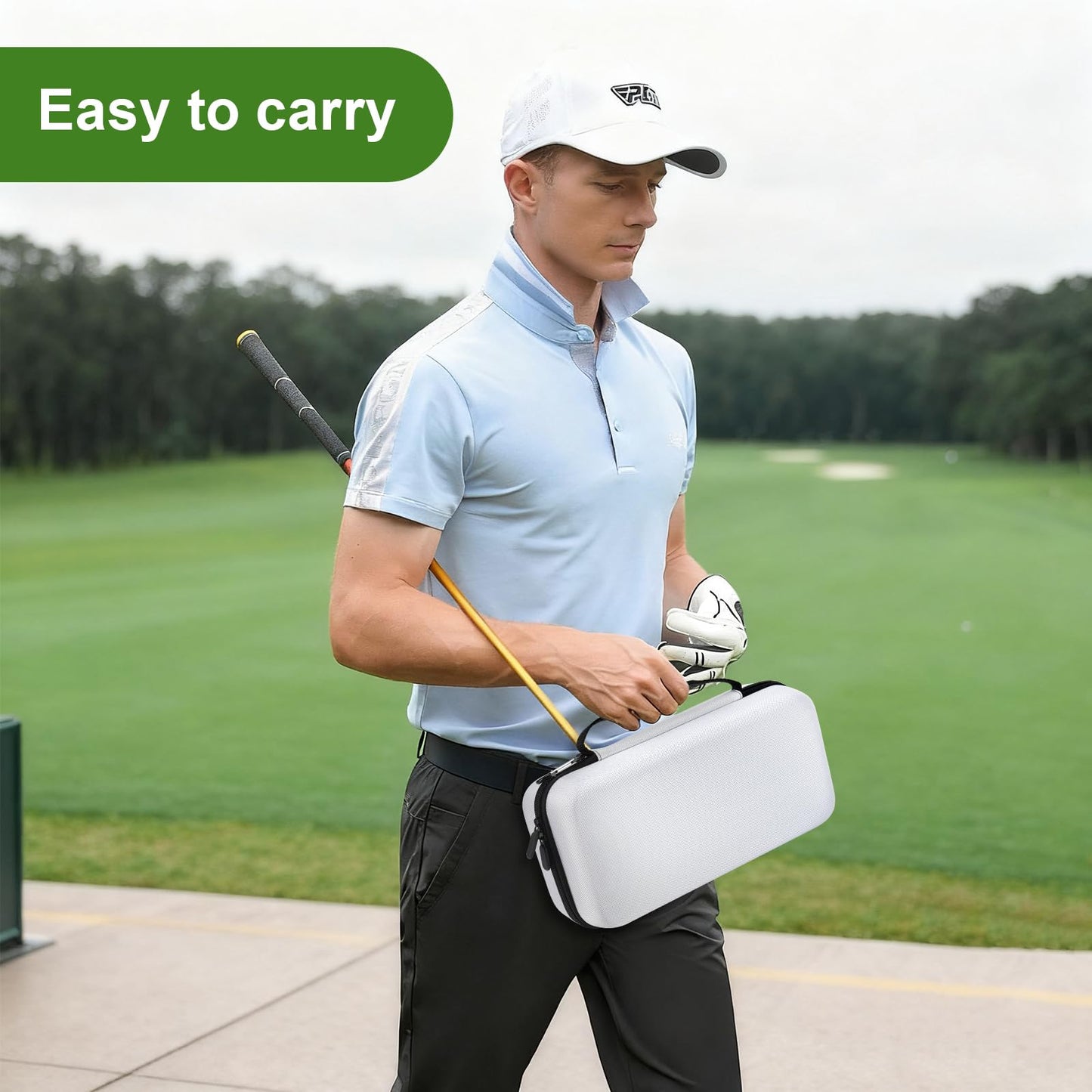 MINGLITAI Golf Ball Storage Box, Portable Golf Accessories Organizer with Carabiner, Large Capacity Golf Valuables Pouch for 21 Balls, Glove, Tees, Markers (Light Gray)