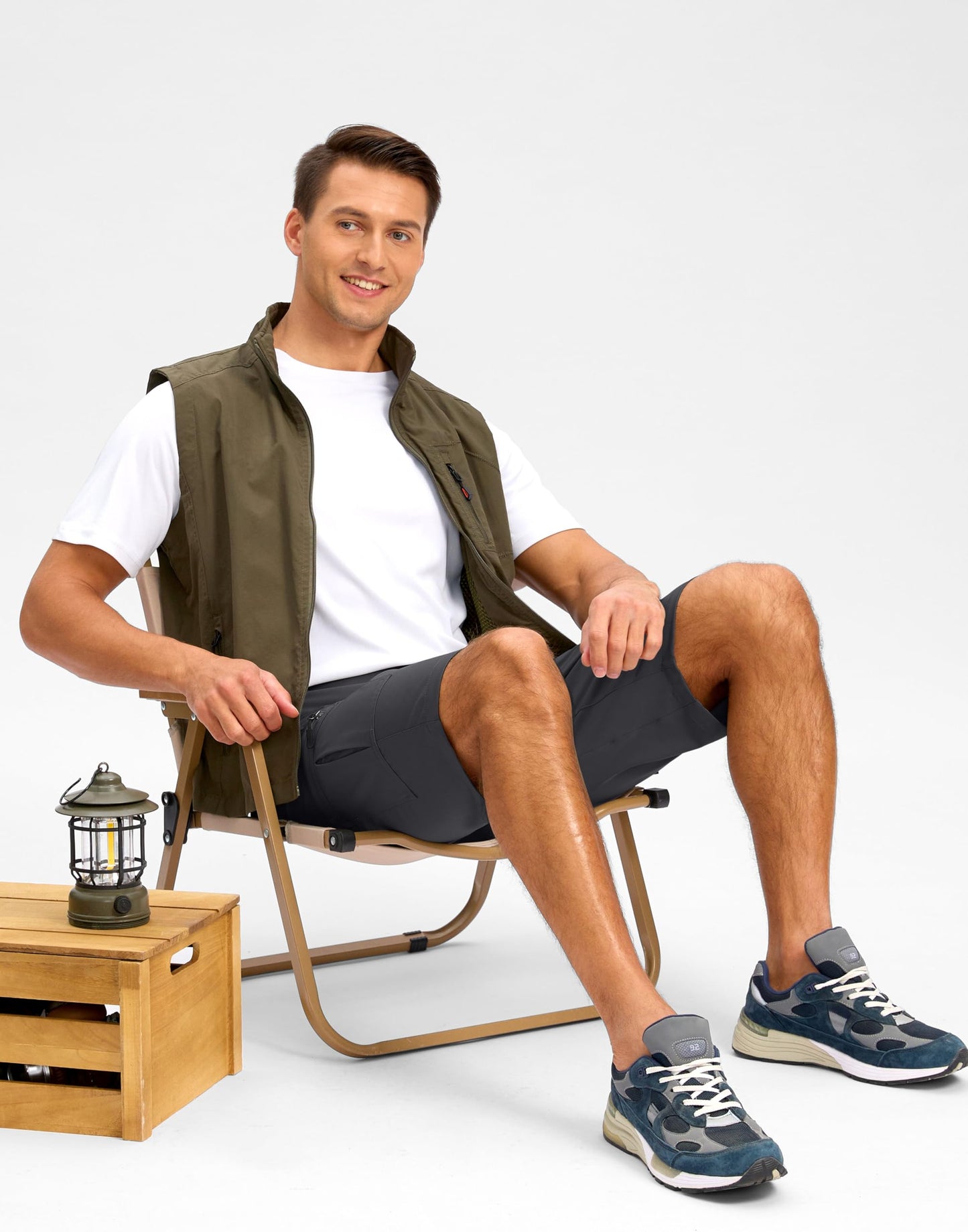 Pudolla Men's Hiking Shorts 11" Lightweight Cargo Work Shorts for Men Summer Travel Golf Casual Outdoor with 5 Pockets(Deep Grey Small)