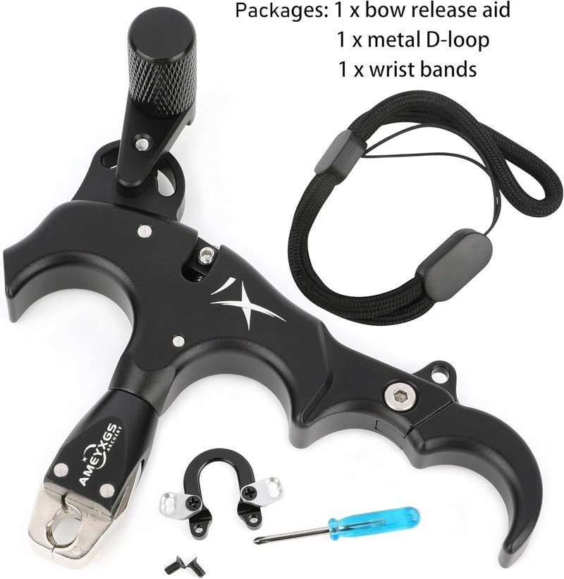 Archery Bow Release Aid - 360° Rotating Thumb Release for Left/Right Handed | Adjustable 3/4 Fingers