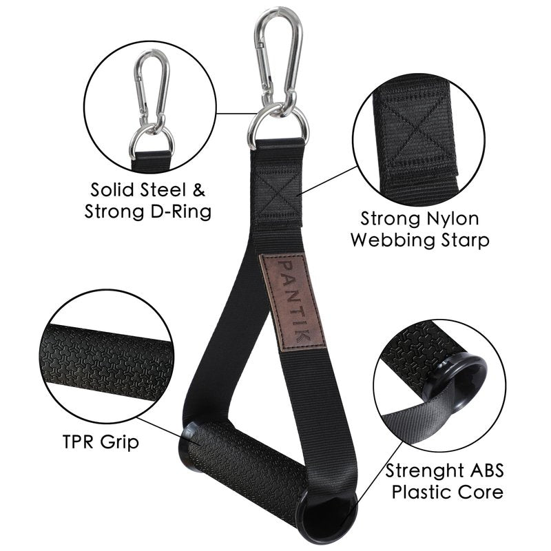 PANTIK Heavy Duty Exercise Handles Gym Cable Machine Attachments Durable D Rings Handles Resistance Bands Handles Stirrup Handle Fitness Grip Nylon Strap Solid ABS Cores with Carabiners Set of 2