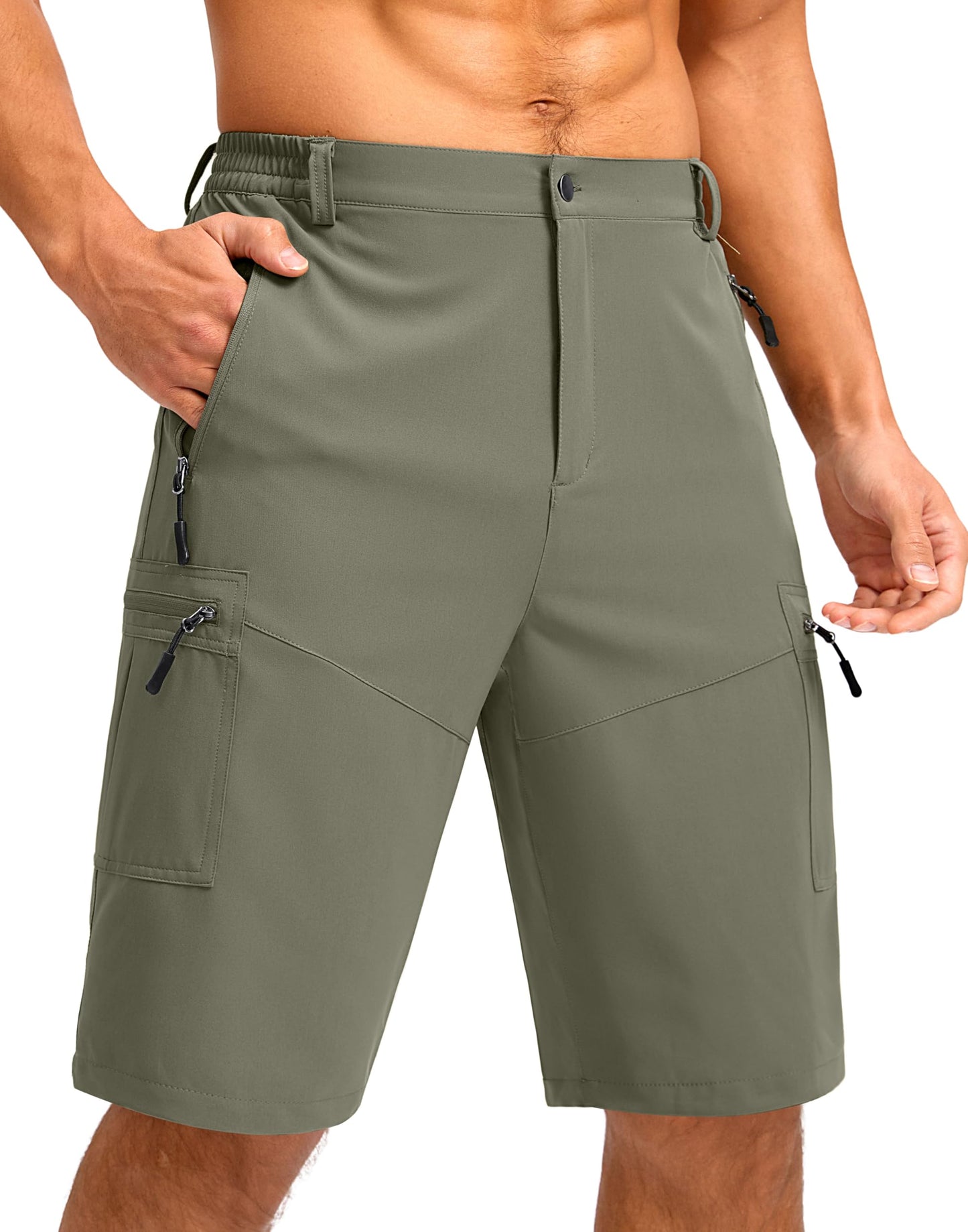 Pudolla Men's Hiking Shorts 11" Lightweight Cargo Work Shorts for Men Summer Travel Golf Casual Outdoor with 5 Pockets(Grey Sage XX-Large)