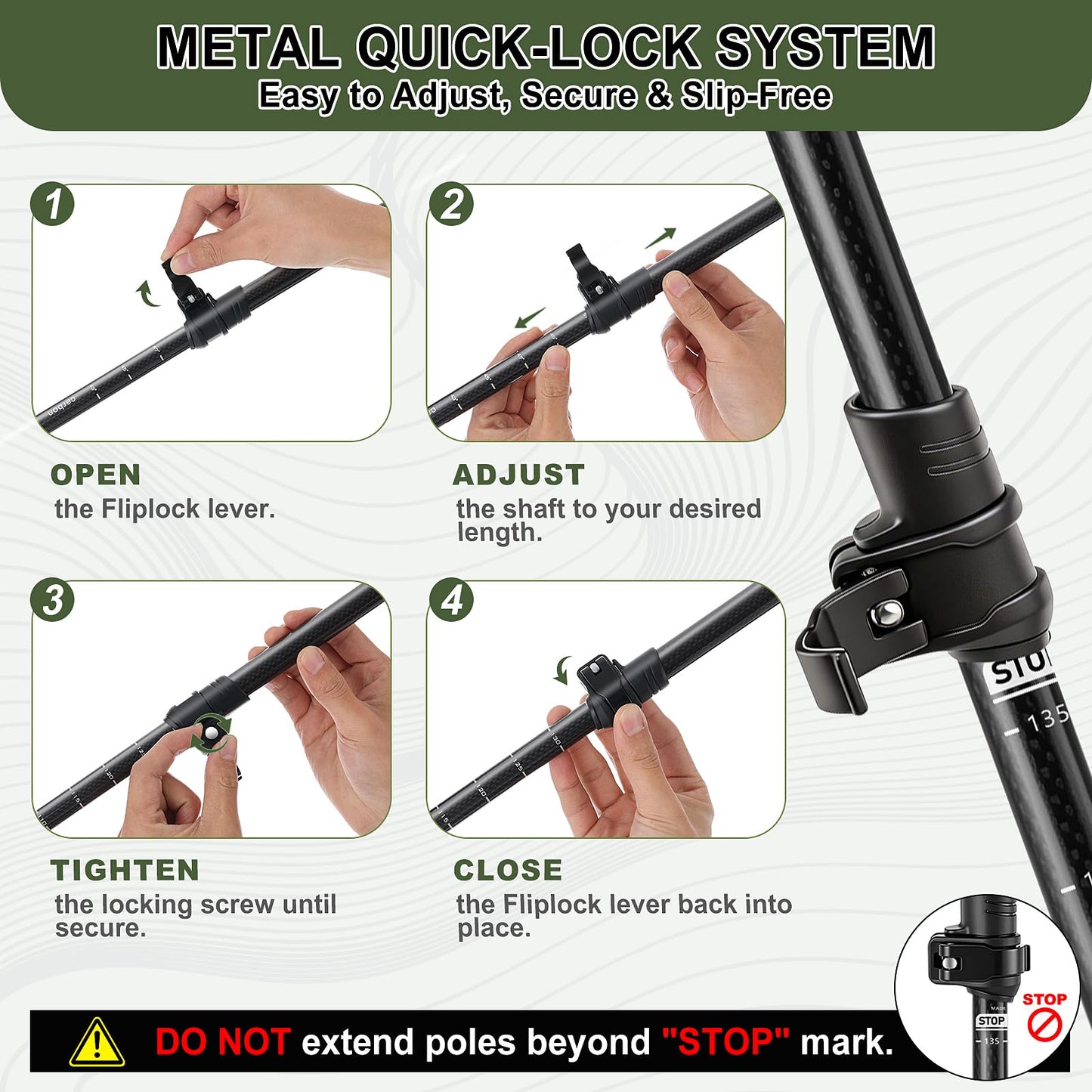 Carbon Fiber Trekking Poles - Lightweight Collapsible Hiking Poles with Cork Grips & Quick Flip Locks, Adjustable Hiking Sticks & All-Terrain Accessories for Women & Men