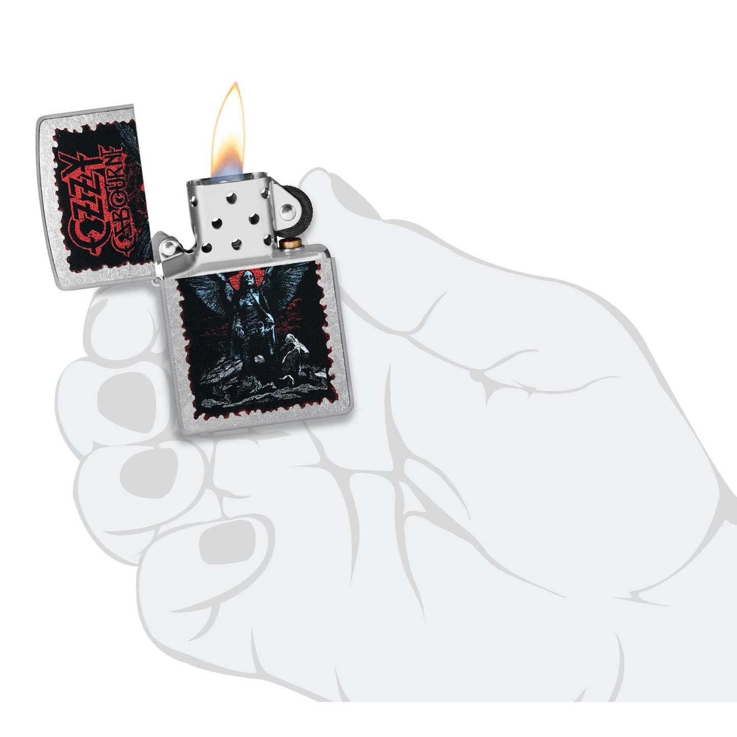 Zippo Ozzy Osbourne Street Chrome Pocket Lighter Angel Wings Design - Everyday Use, Outdoor, Camping Flip-Top Lighters - Made in USA
