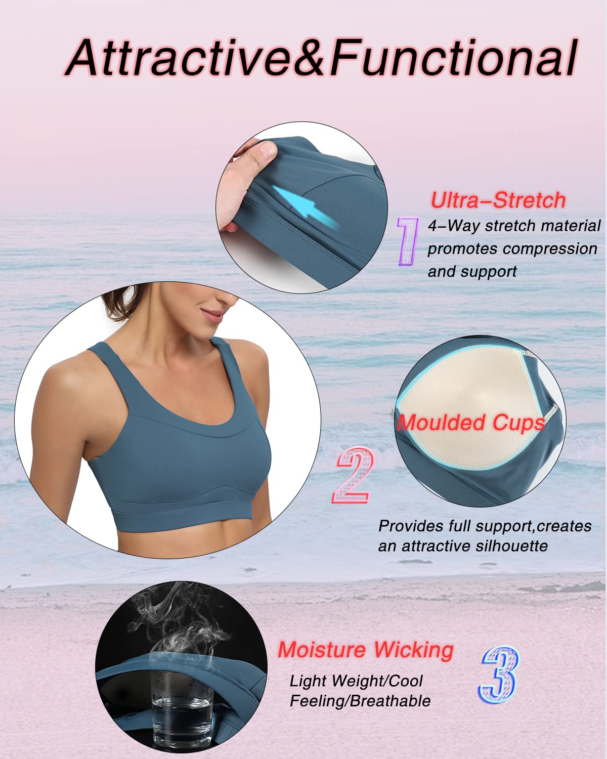 RUNNING GIRL High Impact Sports Bras for Women,Racerback Running Bra Workout Crop Tank Tops Longline Sports Bra Push up(WX2667 Navy Blue XL)