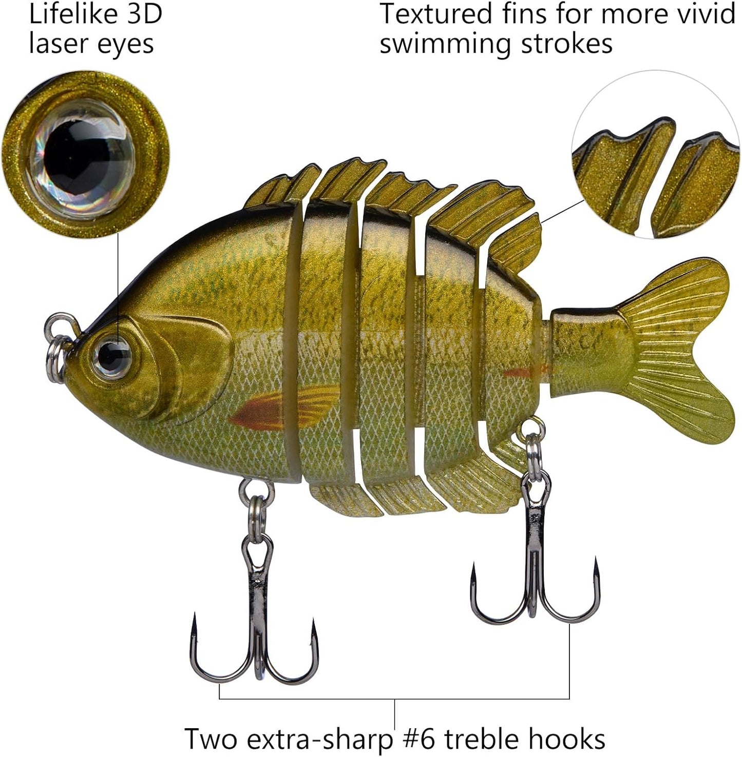 Multi Jointed Panfish Swimbaits - Hard Topwater Bass Lures | 3.5in/0.85oz Bluegill Fishing Lure