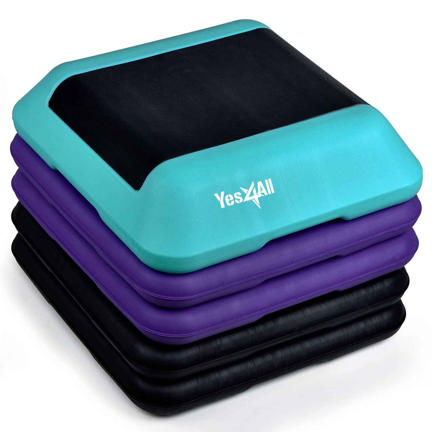 Yes4All 16"x16" Height-Adjustable High Step Aerobic Platform with 4 Risers for Home Gym Exercise Fitness Workout, Cardio and Jumping (Teal Purple)