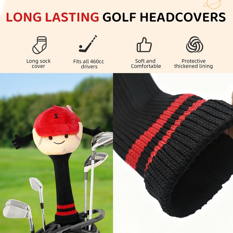 Funny Baseball Golf Driver Headcover Plush Cartoon Animal Golf Club Head Covers Golf Club Covers Driver Cover Fits 460cc Driver Head