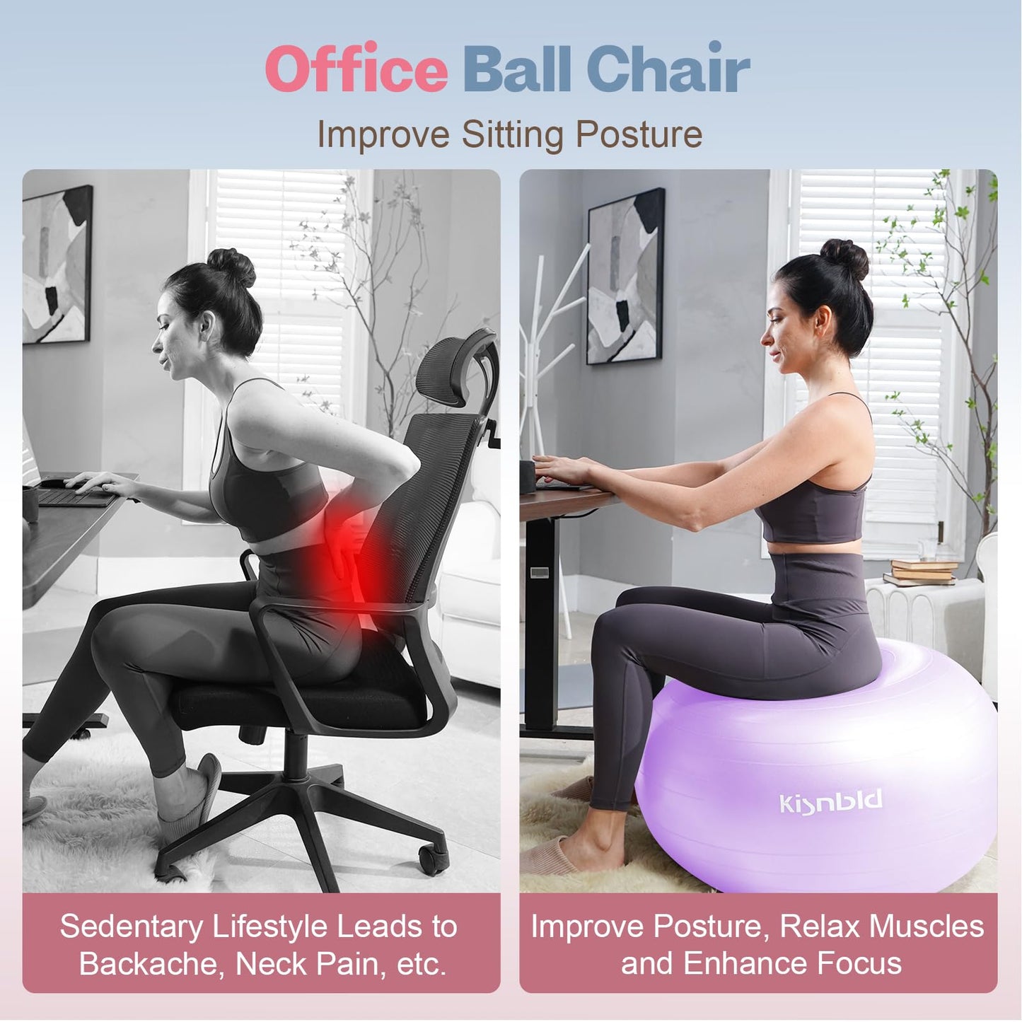 kisnbld Exercise Ball, Extra Thick Yoga Ball for Workout Pregnancy Stability, 4 Sizes Anti-Burst Balance Ball with Foot Pump - Heavy Duty Fitness Ball Chair for Office, Home & Gym