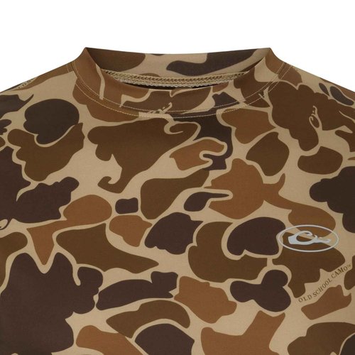 Drake Waterfowl Men's EST Camo Performance Crew Short Sleeve Shirt | Cooling UPF 50+ Sun Protection Hunting T-Shirt for Men, Old School, Size: 2XL
