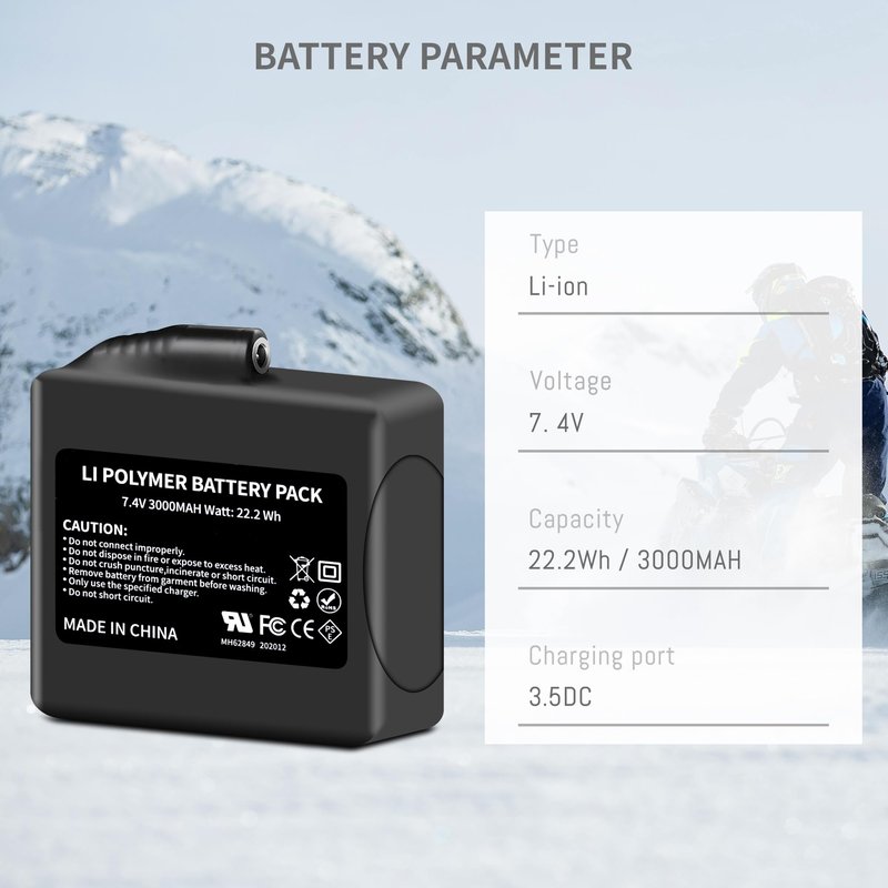 2Pack 3000mAh Lithium-ion Battery Pack for Heated Gloves, Socks, Hats, Mittens, Vest, Jacket, Hand Muff, Boots, Hat, Knee Braces Suit battery Pack Upgraded Version 7.4V 3000mAh Battery Rechargeable