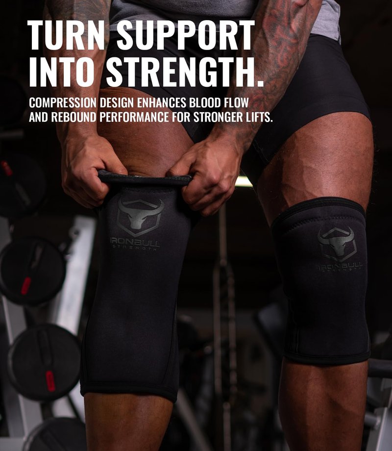 Iron Bull Strength Knee Sleeves 7mm (1 Pair) - Compression Brace & Knee Sleeve For Weightlifting, Powerlifting & Cross Training - Knee Support for Squats - Men & Women (Large)