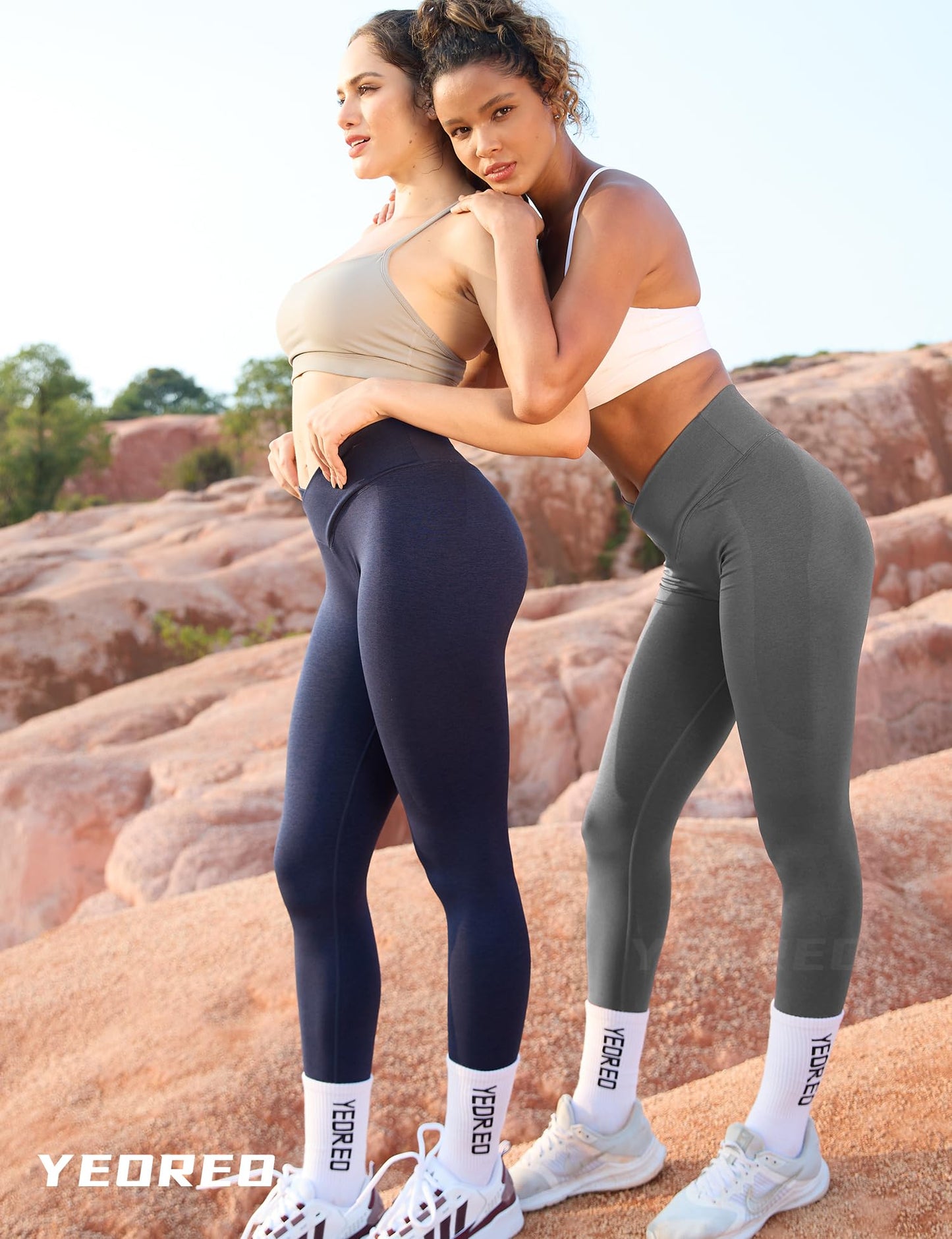 YEOREO V Waist Workout Leggings for Women Butt Lifting Scrunch Gym Leggings Amplify Seamless Yoga Pants Grey L