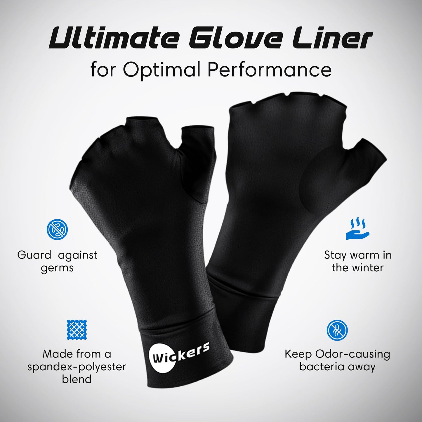 Wickers Fingerless Athletic Gloves Liners (Large, Black) - Lacrosse Glove Liner, Ski Gloves for Winter, Snow Sports Glove Liners for Men, Thin Thermal Liner for Field Hockey, Pickleball, and Golf