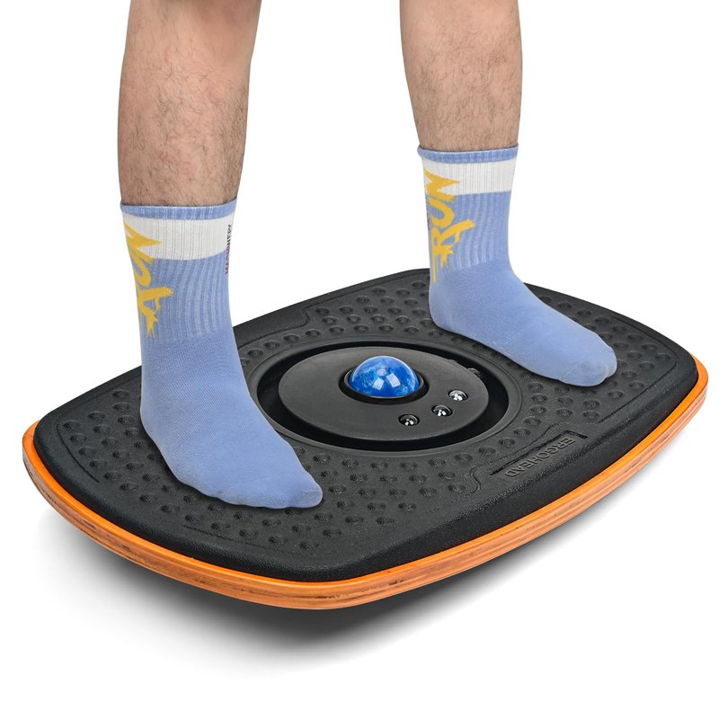 Ergohead Standing Desk Anti Fatigue Mat Balance Board with Marble, 360° Rotation Exercise Wooden Wobble Board Stability Rocker Perfect for Office, Workstation, Home, Gym, Kitchen