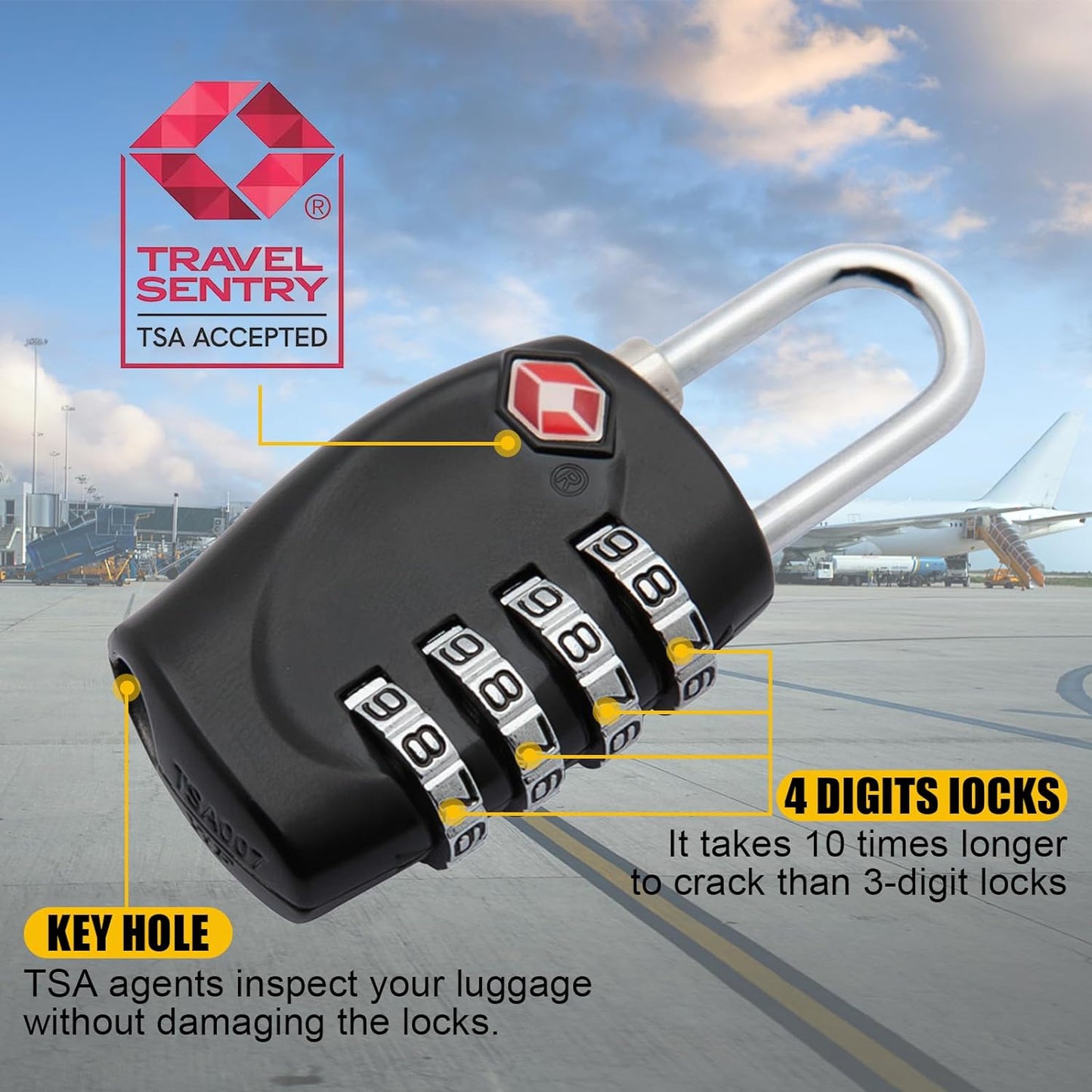 TSA Approved Gun Case Locks - 4 Digit Combo Padlocks for Pistol & Revolver | 2 Pack