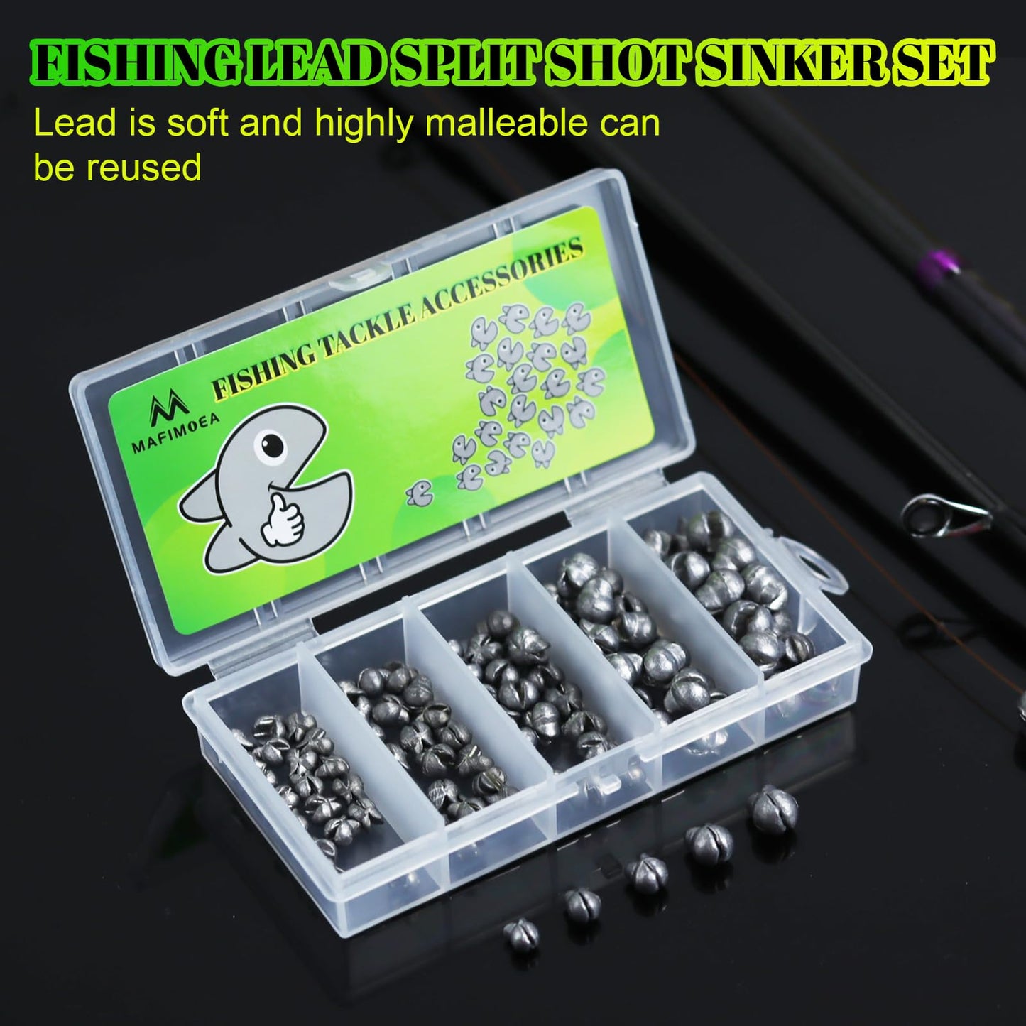 Fishing Split Shot Sinker Set, 100 Pieces Mixed Size Weights 1/7-1/50 oz, Removable Design with Storage Box, for Fresh and Saltwater (Mixed-0.02oz-0.07oz-100pcs)