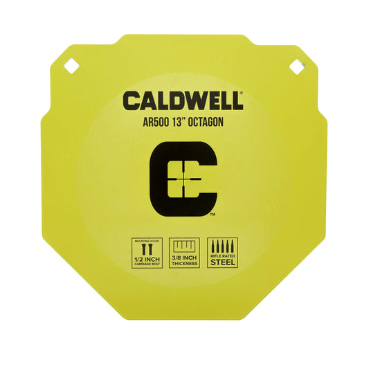 Caldwell High Caliber AR500 Steel Target 13" Octagon, 3/8" Thickness, Rifle Rated for Precision Shooting and Target Practice, Yellow