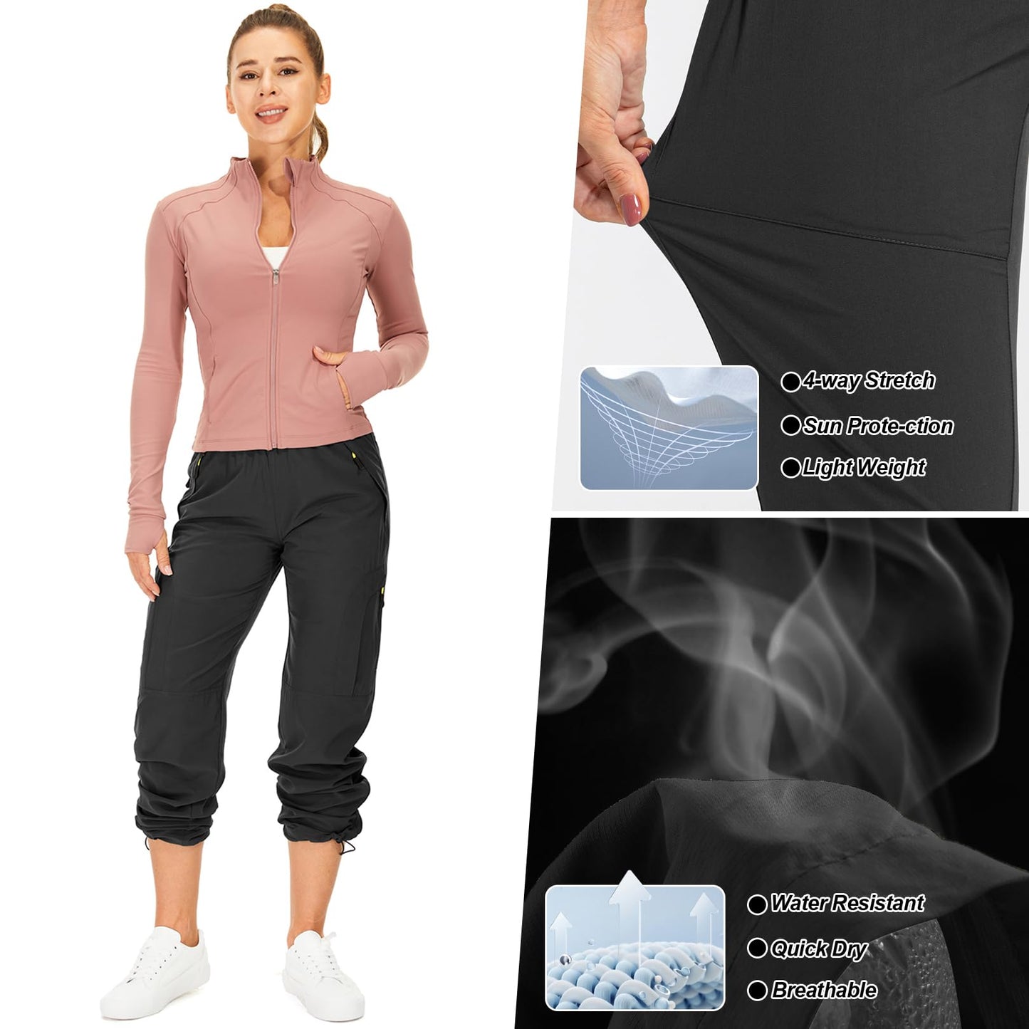 Toomett Women's Hiking Cargo Pants Quick Dry UPF50+ Outdoor Pants for Women Fishing Safari Travel Stretchy Pants with Pockets,6608,Black,XX-L
