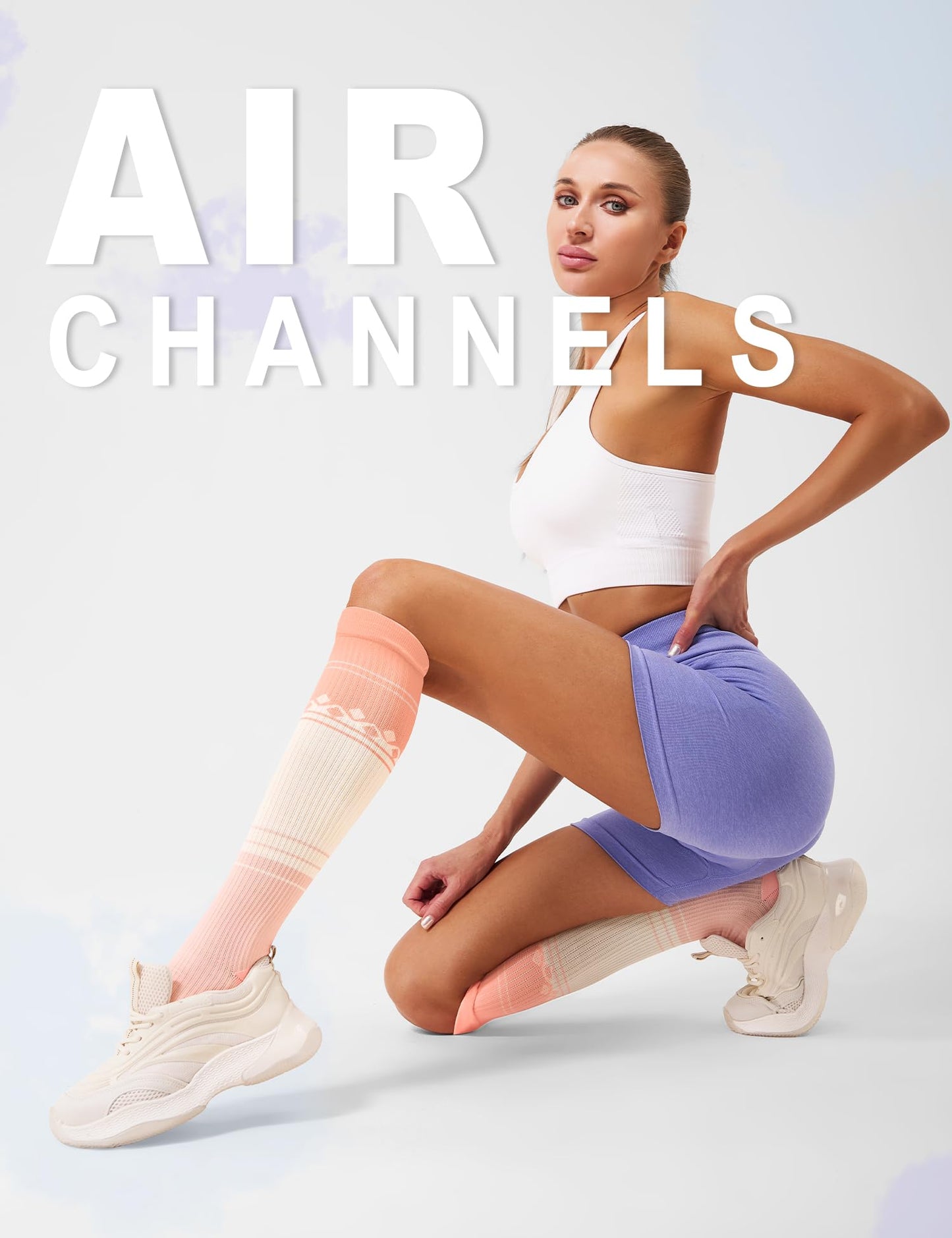 FITRELL 3 Pairs Compression Socks for Women and Men 20-30mmHg- Support Socks for Travel, Running, Nurse, Knee High, Bliss Cream, S/M