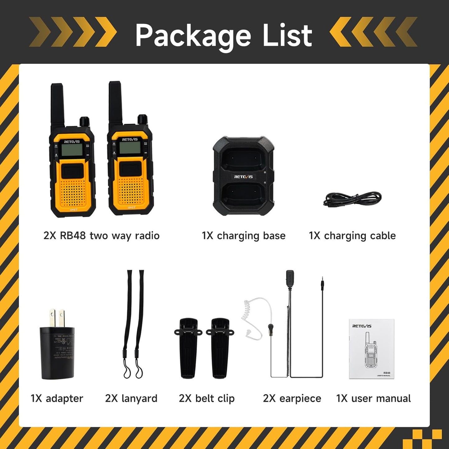 Retevis Walkie Talkies - Long Range Waterproof Two Way Radios with Earpiece | 2000mAh, VOX, NOAA (2 Pack)