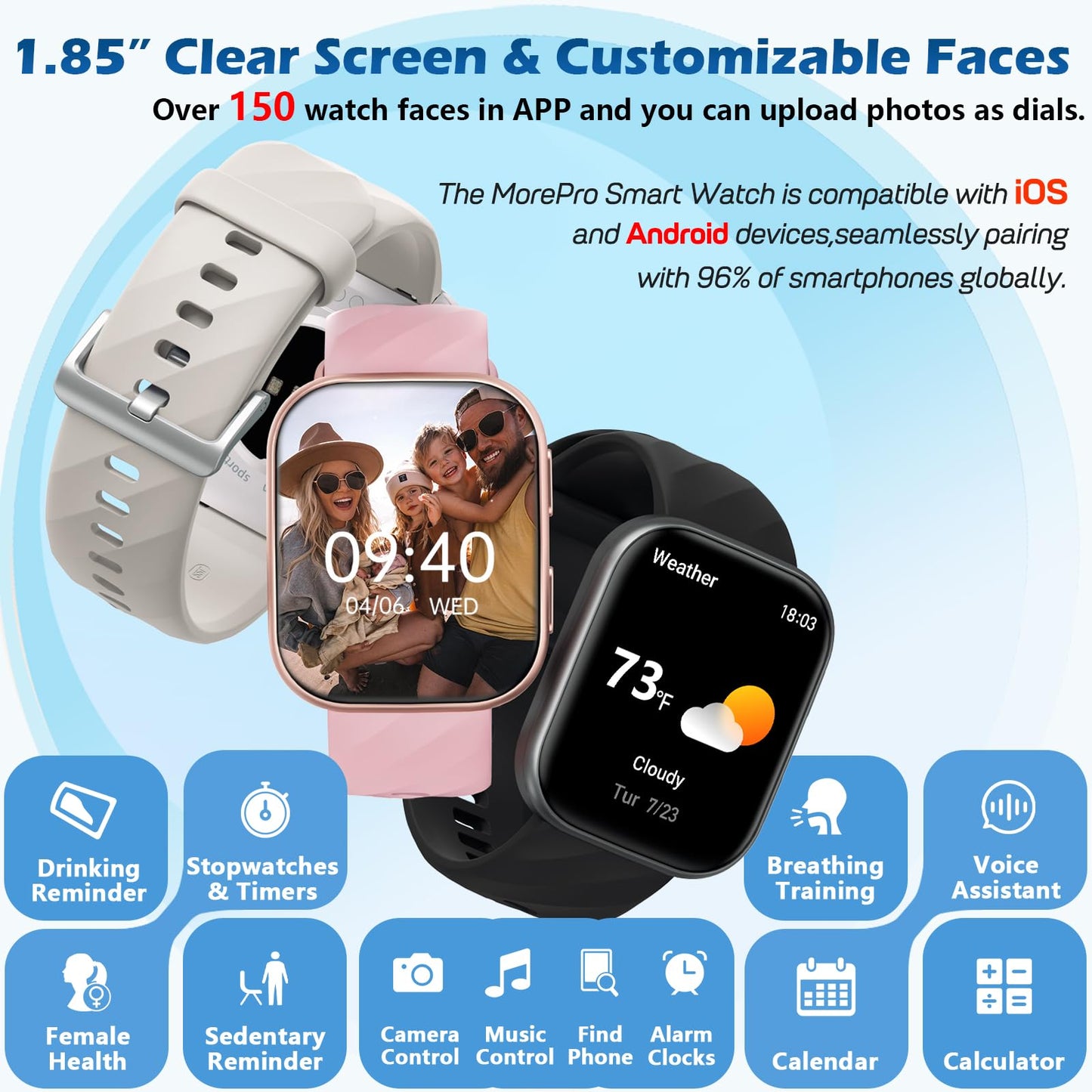 MorePro Fitness Tracker with 24/7 Heart Rate & Blood Pressure Monitor, Smart Watch with Blood Oxy-gen, Sleep Tracking, Fitness Watch 120+ Sports Modes, Answer/Make Calls for Men and Women