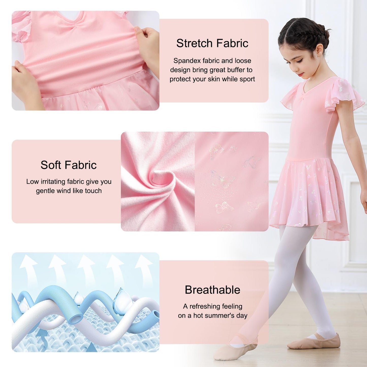 DIPUG Ballet Leotards for Girls with Skirt Shiny Toddler Dance Leotard Butterfly