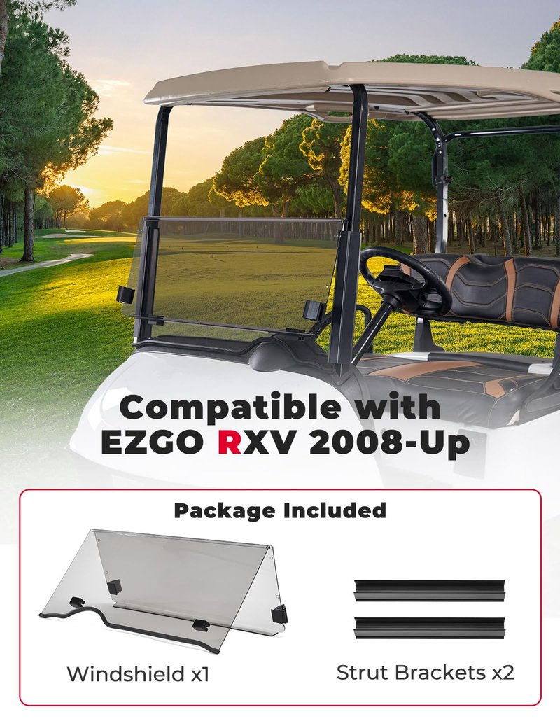KEMIMOTO Golf Cart Windshield Compatible with EZGO RXV (2008-Up), Foldable Replacement Windshield with Anti-UV and Impact Resistant Acrylic (Tinted)