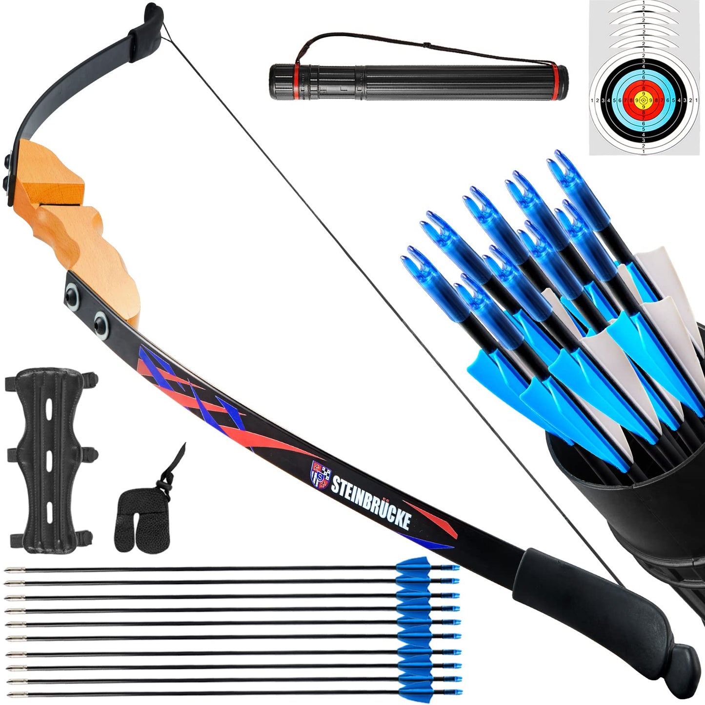 Gioventù Recurve Bow and Arrow Adult - 54" Traditional Wood Takedown Recurve Bow with Lightweight Design, Right Handed Bow for Adults, Youth, Beginner Hunting, Training Practice（30lb 40lb