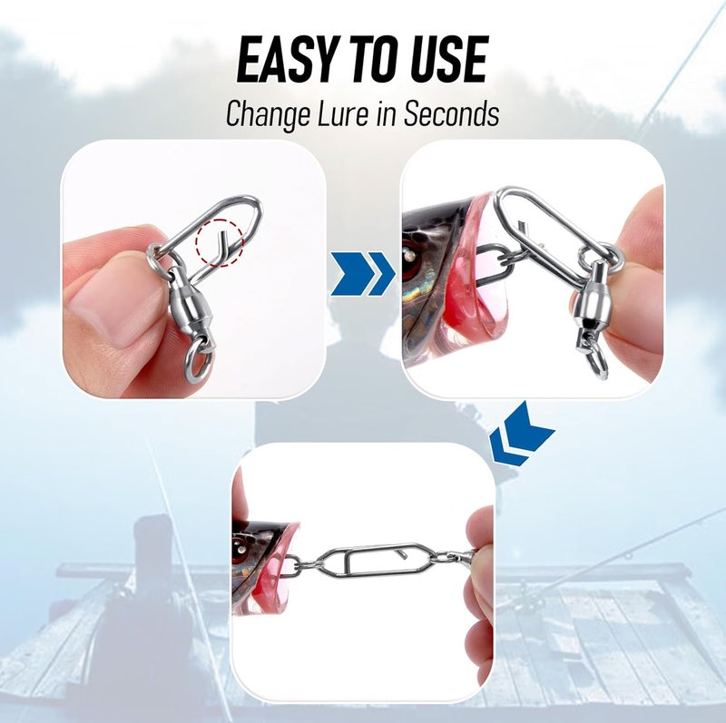 Fishing Power Speed Clips - 50-Pack 25LB | Durable Fishing Accessories with 30-Pack Swivels 33LB