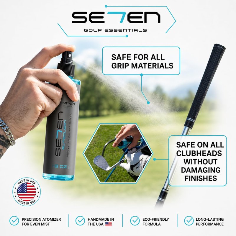 SE7EN EliteClean Golf Grip Cleaner Spray - Restores Tackiness & Control, Removes Sweat & Dirt, Golf Club Grip & Pickleball Paddle Cleaner, Safe for Sports Equipment, Includes Microfiber Towel (2 Pack)